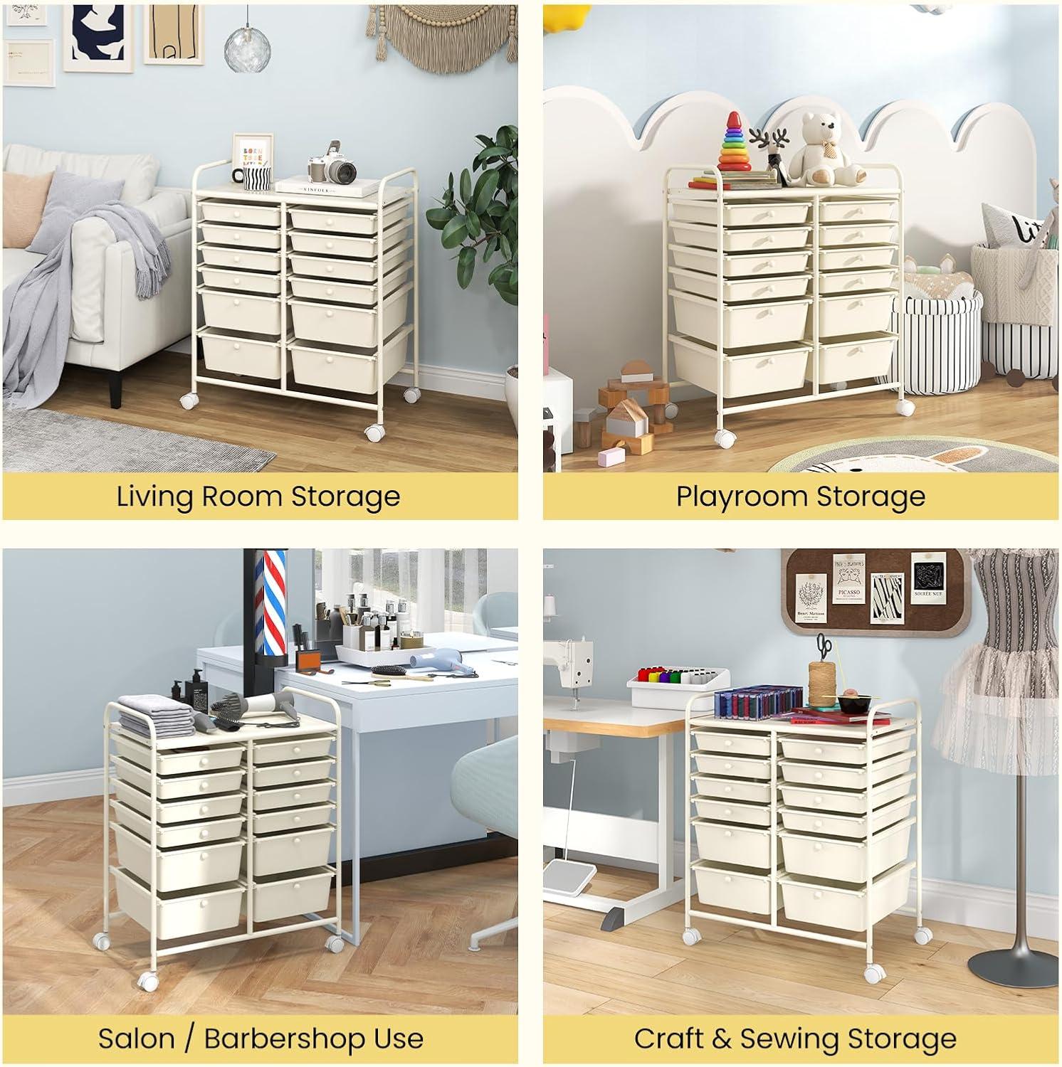 image:imageGiantex 6 Storage Drawer Cart Rolling Organizer Cart for Tools Scrapbook Paper Home Office School Multipurpose Mobile Utility Cart Beige amp YellowIvory