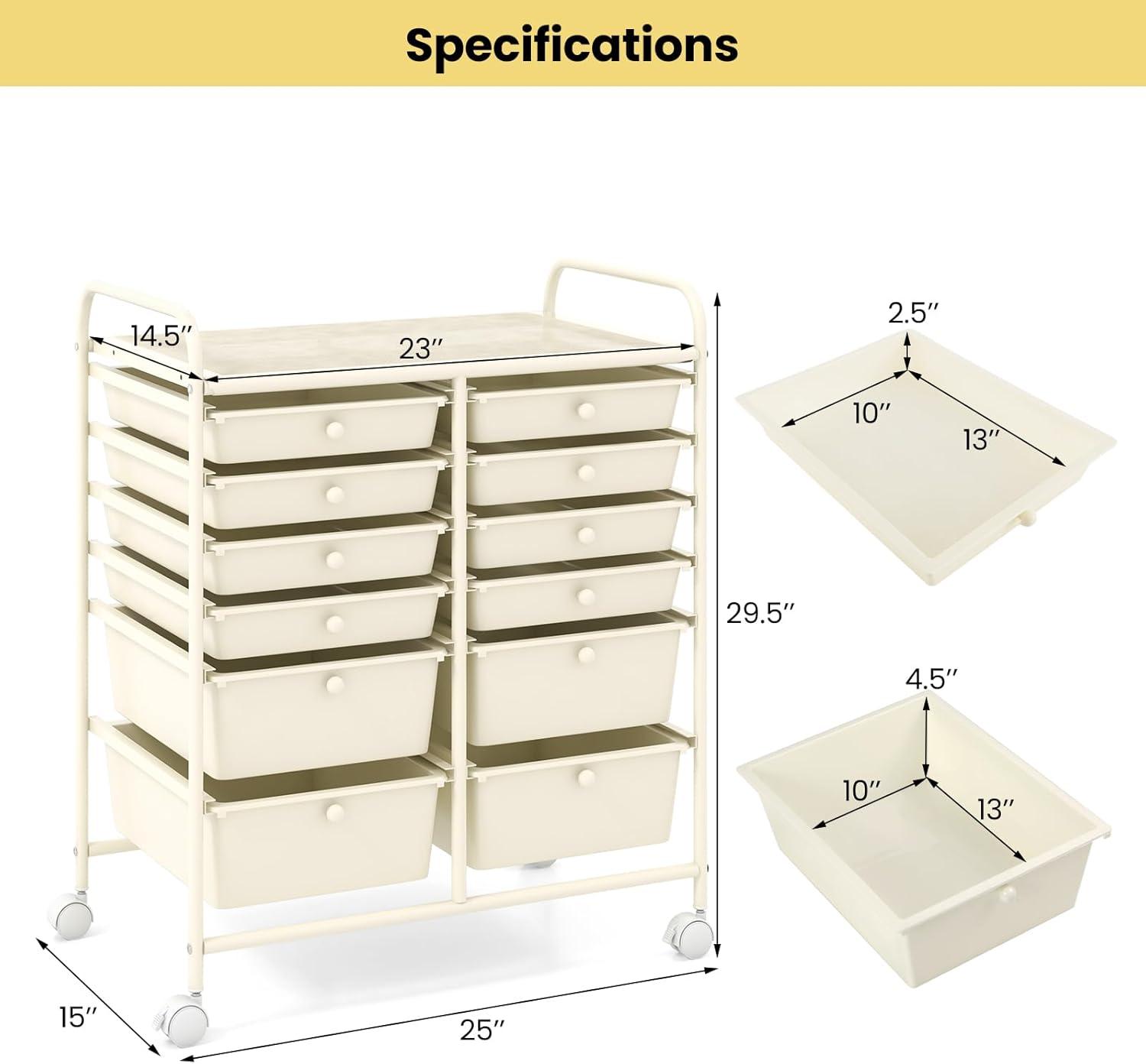 image:imageGiantex 6 Storage Drawer Cart Rolling Organizer Cart for Tools Scrapbook Paper Home Office School Multipurpose Mobile Utility Cart Beige amp YellowIvory