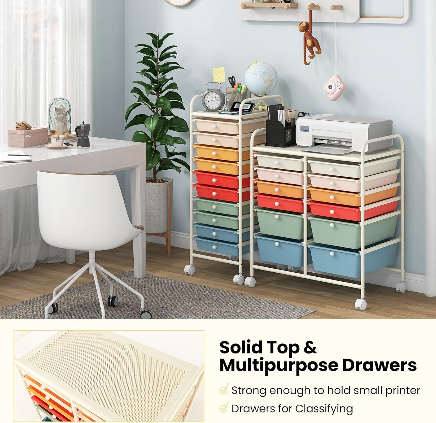image:imageGiantex 6 Storage Drawer Cart Rolling Organizer Cart for Tools Scrapbook Paper Home Office School Multipurpose Mobile Utility Cart Beige amp YellowMacaron