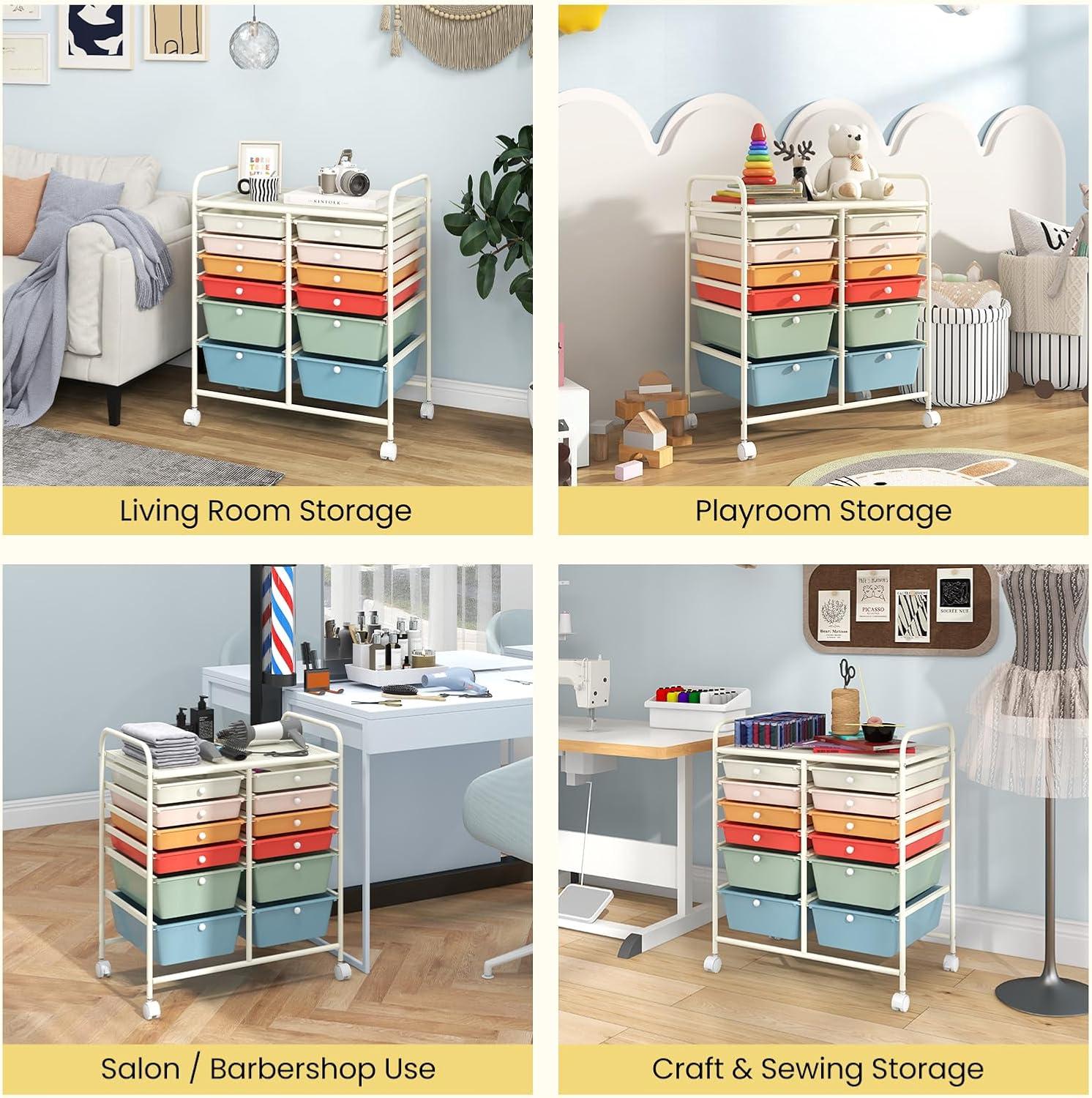 image:imageGiantex 6 Storage Drawer Cart Rolling Organizer Cart for Tools Scrapbook Paper Home Office School Multipurpose Mobile Utility Cart Beige amp YellowMacaron