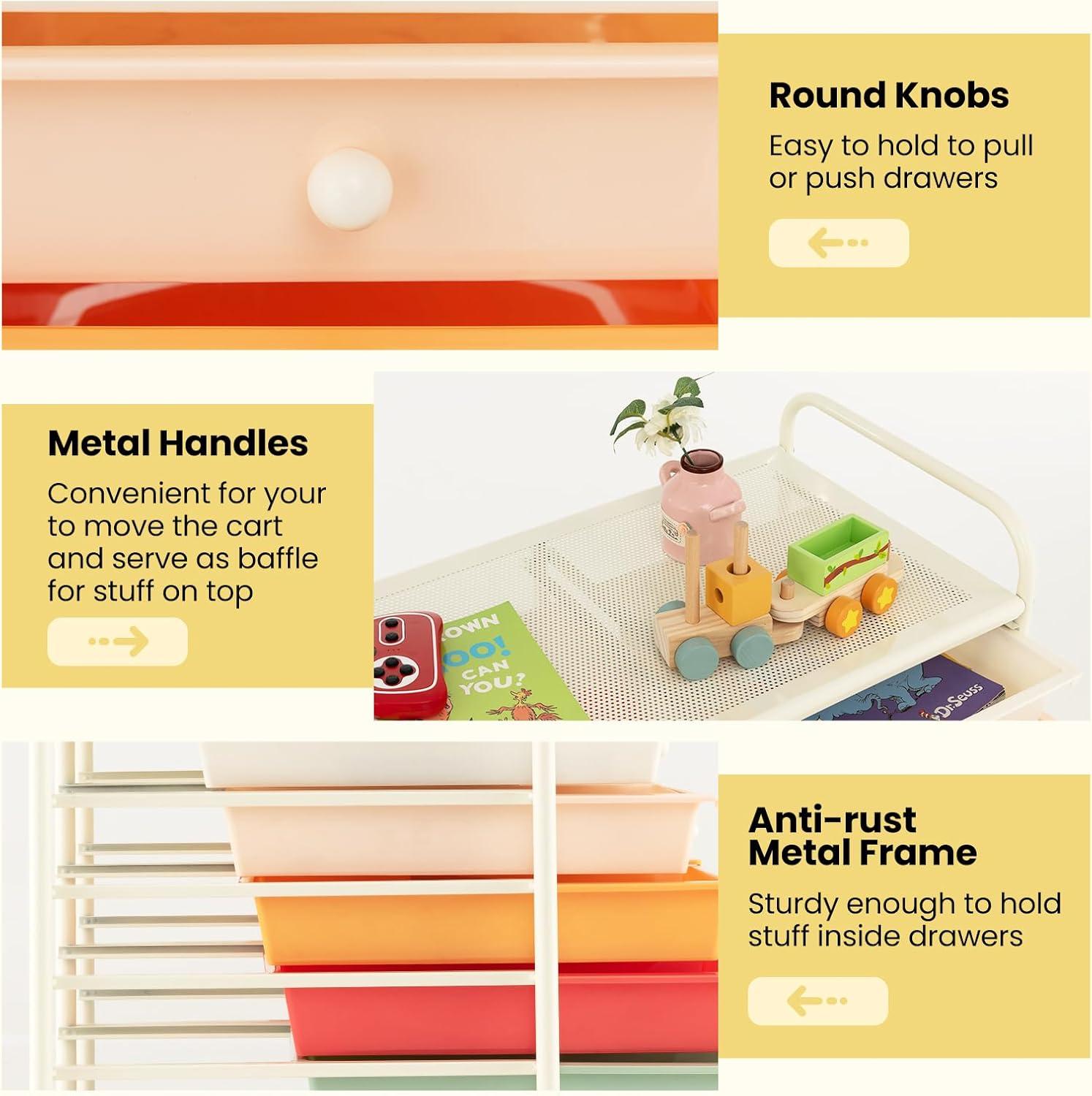 image:imageGiantex 6 Storage Drawer Cart Rolling Organizer Cart for Tools Scrapbook Paper Home Office School Multipurpose Mobile Utility Cart Beige amp YellowMacaron