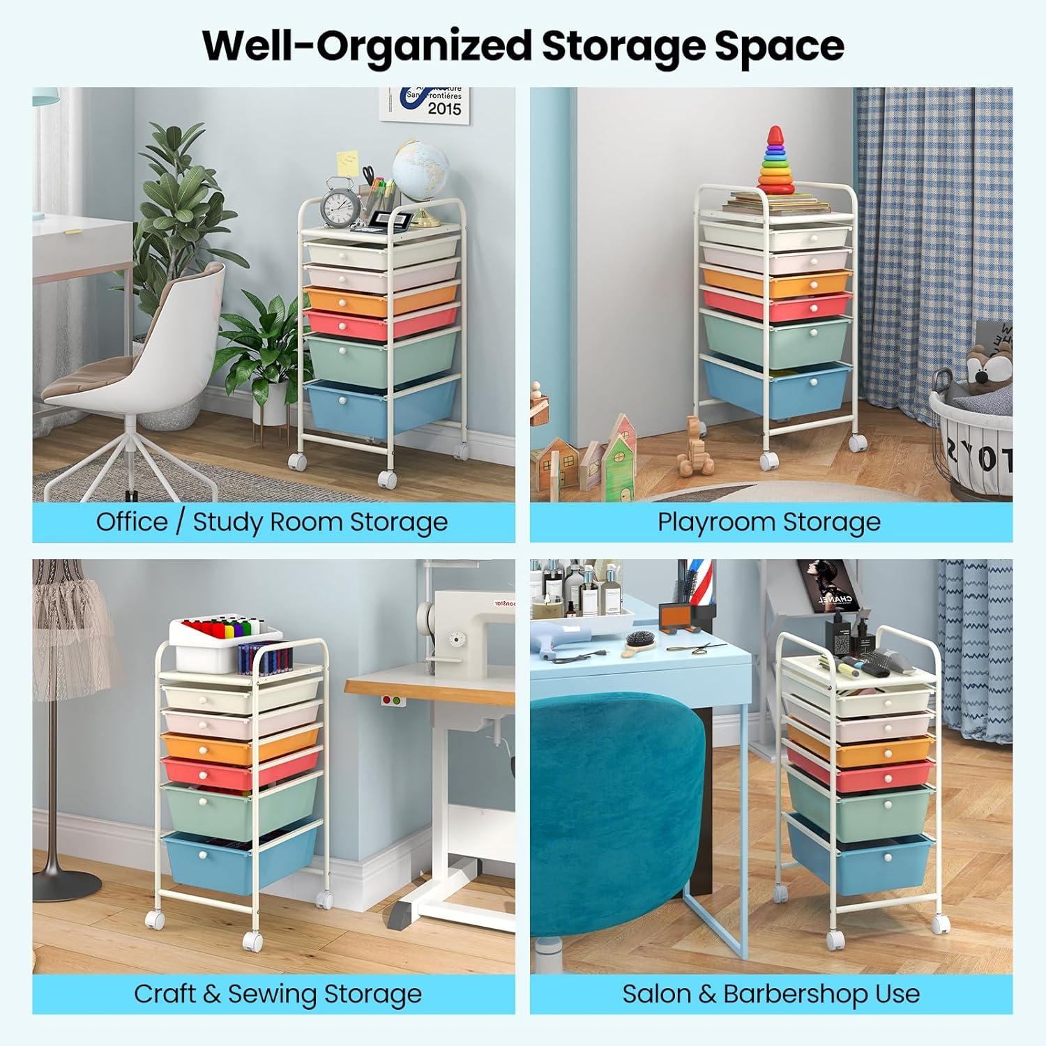image:imageGiantex 6 Storage Drawer Cart Rolling Organizer Cart for Tools Scrapbook Paper Home Office School Multipurpose Mobile Utility Cart Beige amp YellowMacaron