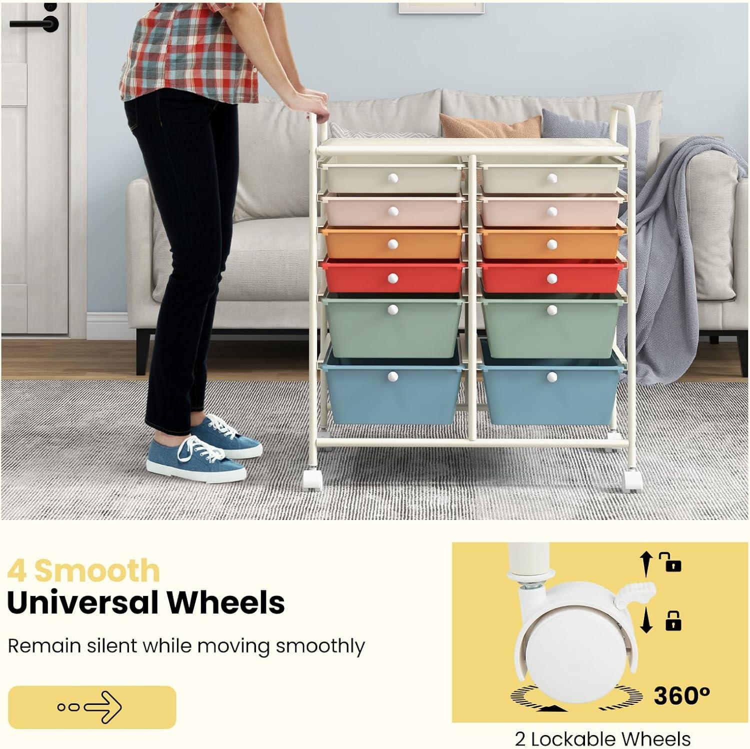image:imageGiantex 6 Storage Drawer Cart Rolling Organizer Cart for Tools Scrapbook Paper Home Office School Multipurpose Mobile Utility Cart Beige amp YellowMacaron