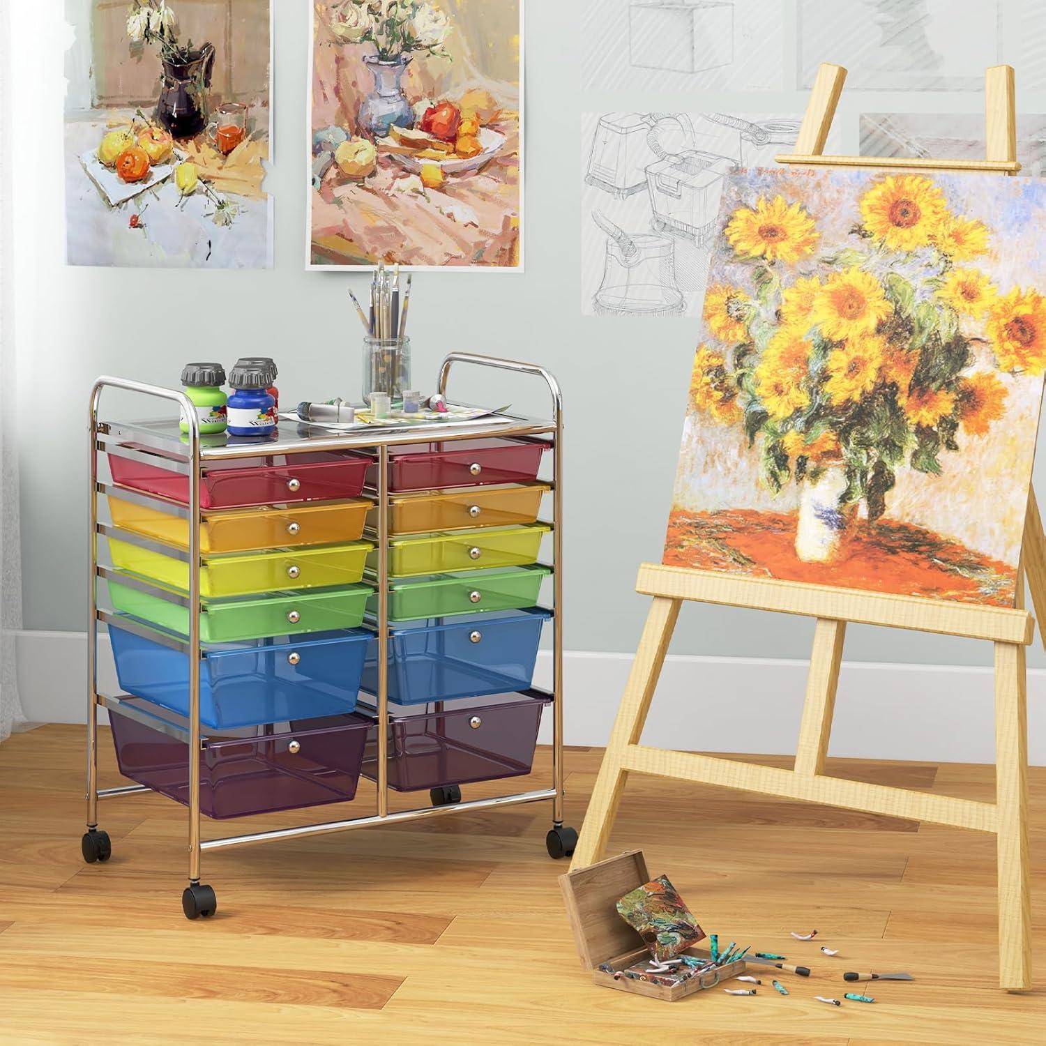 image:imageGiantex 6 Storage Drawer Cart Rolling Organizer Cart for Tools Scrapbook Paper Home Office School Multipurpose Mobile Utility Cart Beige amp YellowMulticolor