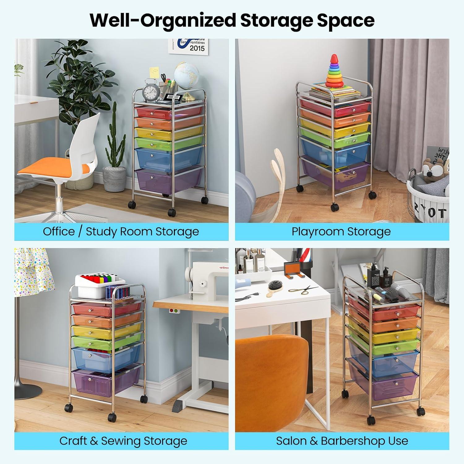 image:imageGiantex 6 Storage Drawer Cart Rolling Organizer Cart for Tools Scrapbook Paper Home Office School Multipurpose Mobile Utility Cart Beige amp YellowMulticolor