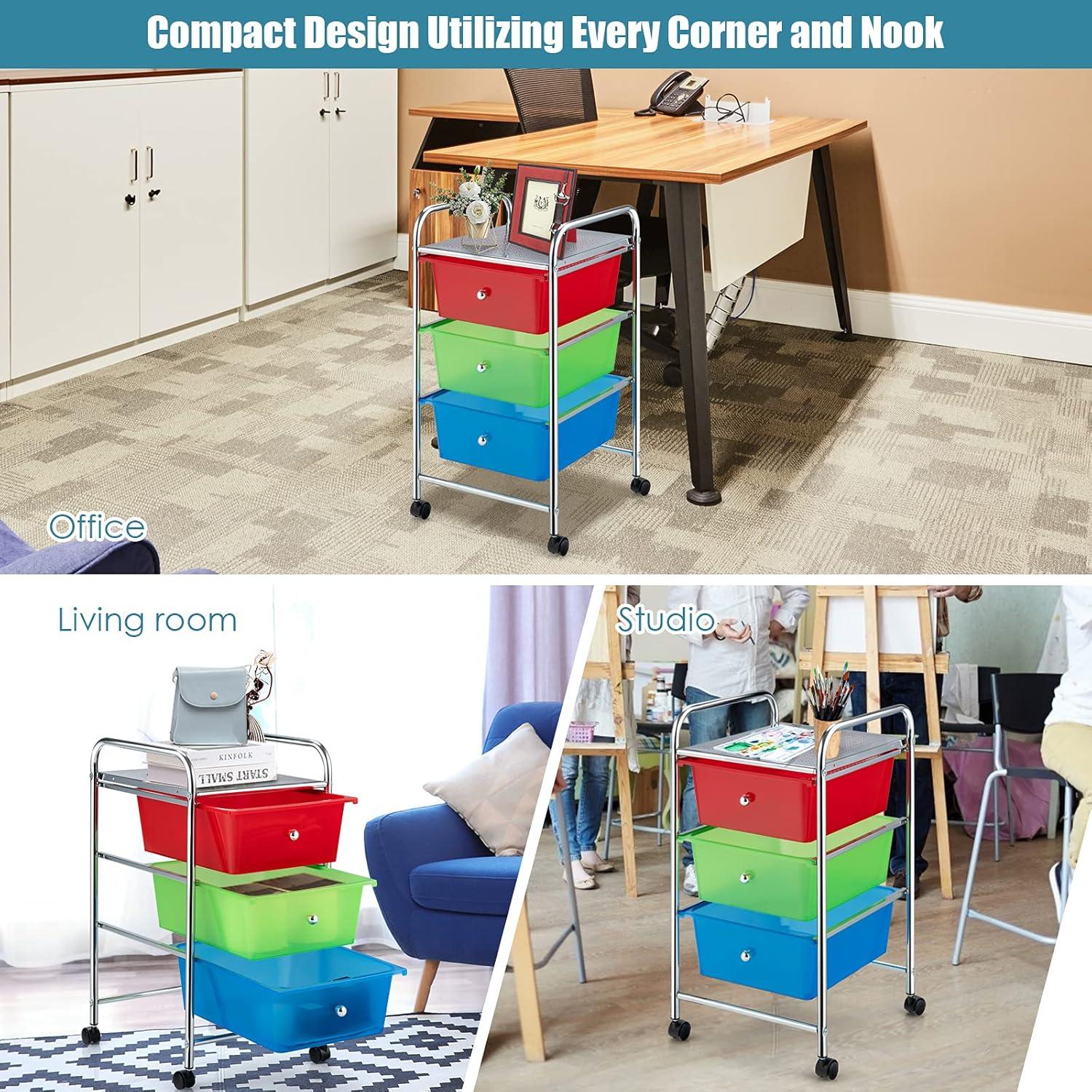 image:imageGiantex 6 Storage Drawer Cart Rolling Organizer Cart for Tools Scrapbook Paper Home Office School Multipurpose Mobile Utility Cart Beige amp YellowMulticolor