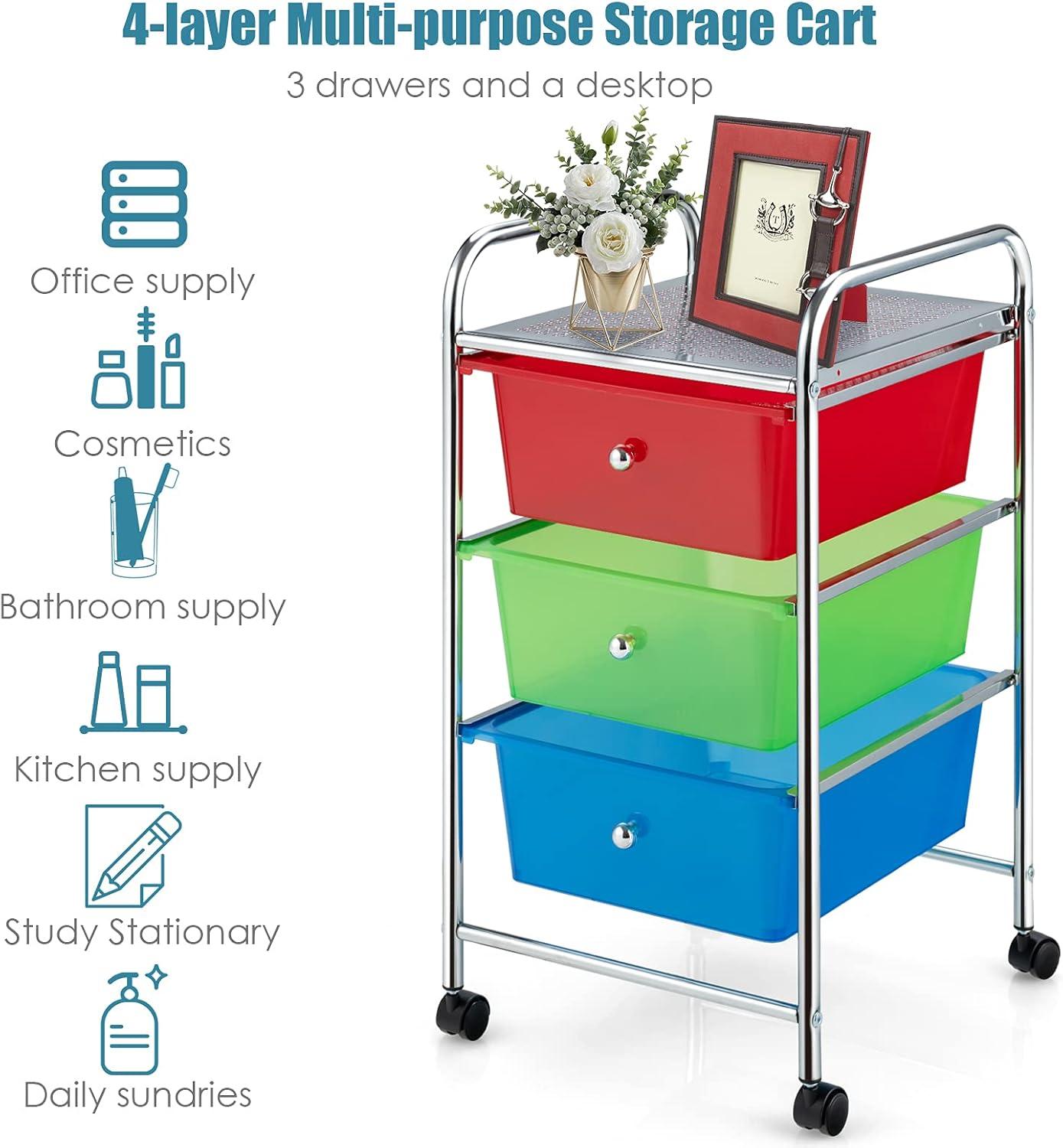 image:imageGiantex 6 Storage Drawer Cart Rolling Organizer Cart for Tools Scrapbook Paper Home Office School Multipurpose Mobile Utility Cart Beige amp YellowMulticolor