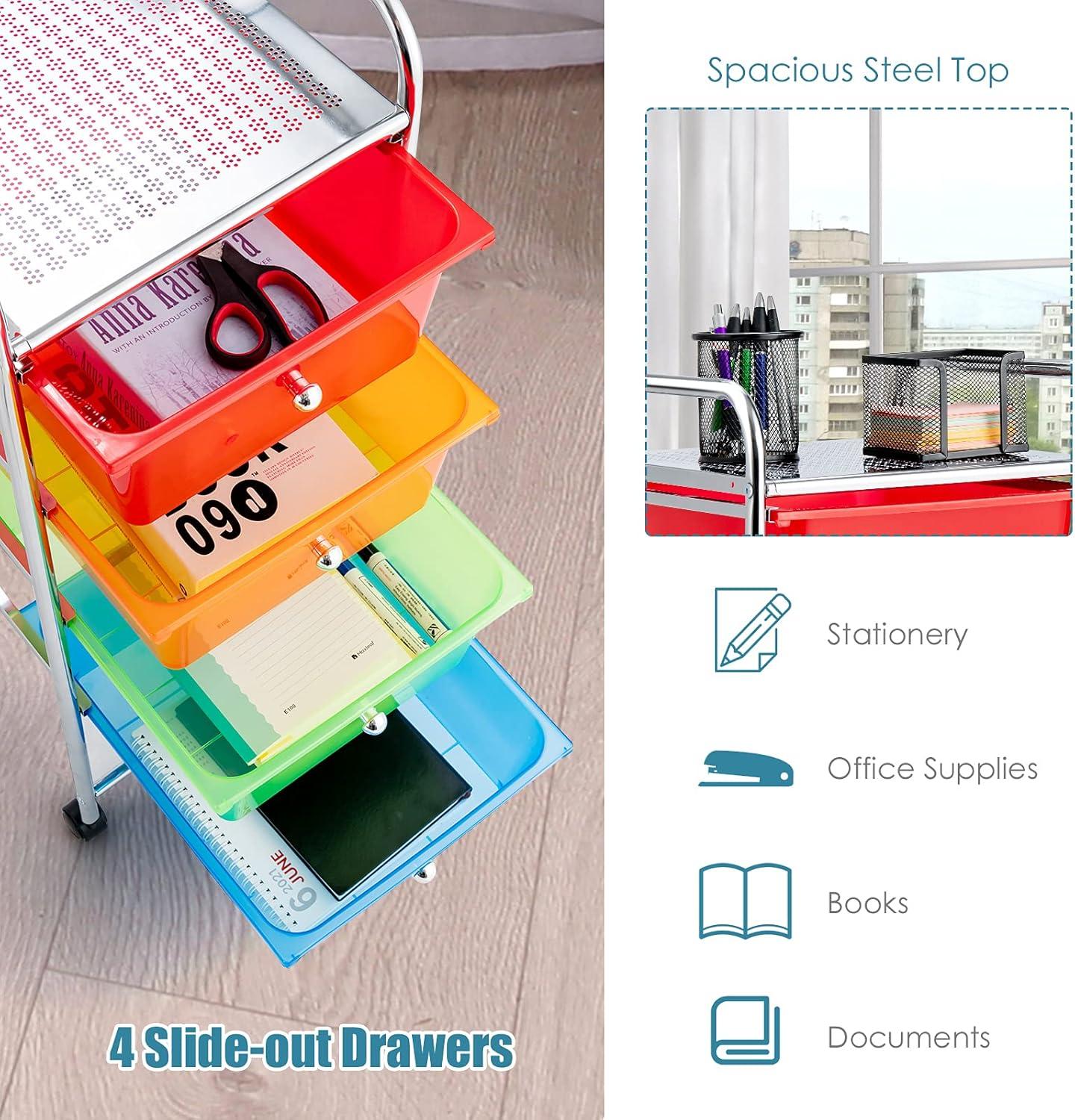 image:imageGiantex 6 Storage Drawer Cart Rolling Organizer Cart for Tools Scrapbook Paper Home Office School Multipurpose Mobile Utility Cart Beige amp YellowMulticolor
