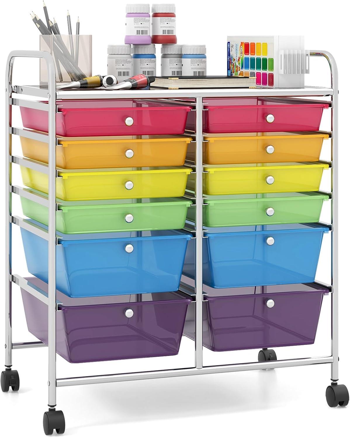 image:imageGiantex 6 Storage Drawer Cart Rolling Organizer Cart for Tools Scrapbook Paper Home Office School Multipurpose Mobile Utility Cart Beige amp YellowMulticolor