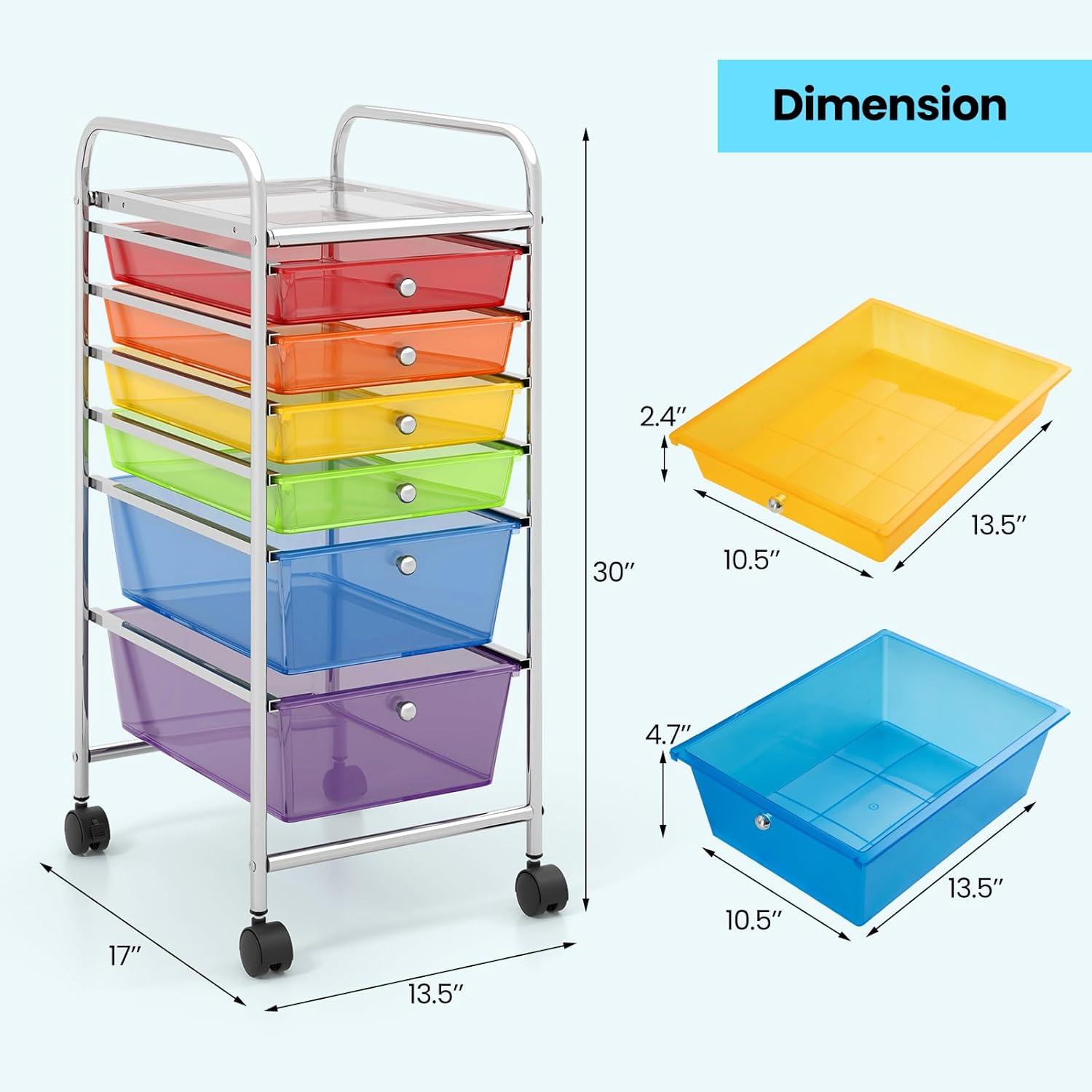 image:imageGiantex 6 Storage Drawer Cart Rolling Organizer Cart for Tools Scrapbook Paper Home Office School Multipurpose Mobile Utility Cart Beige amp YellowMulticolor