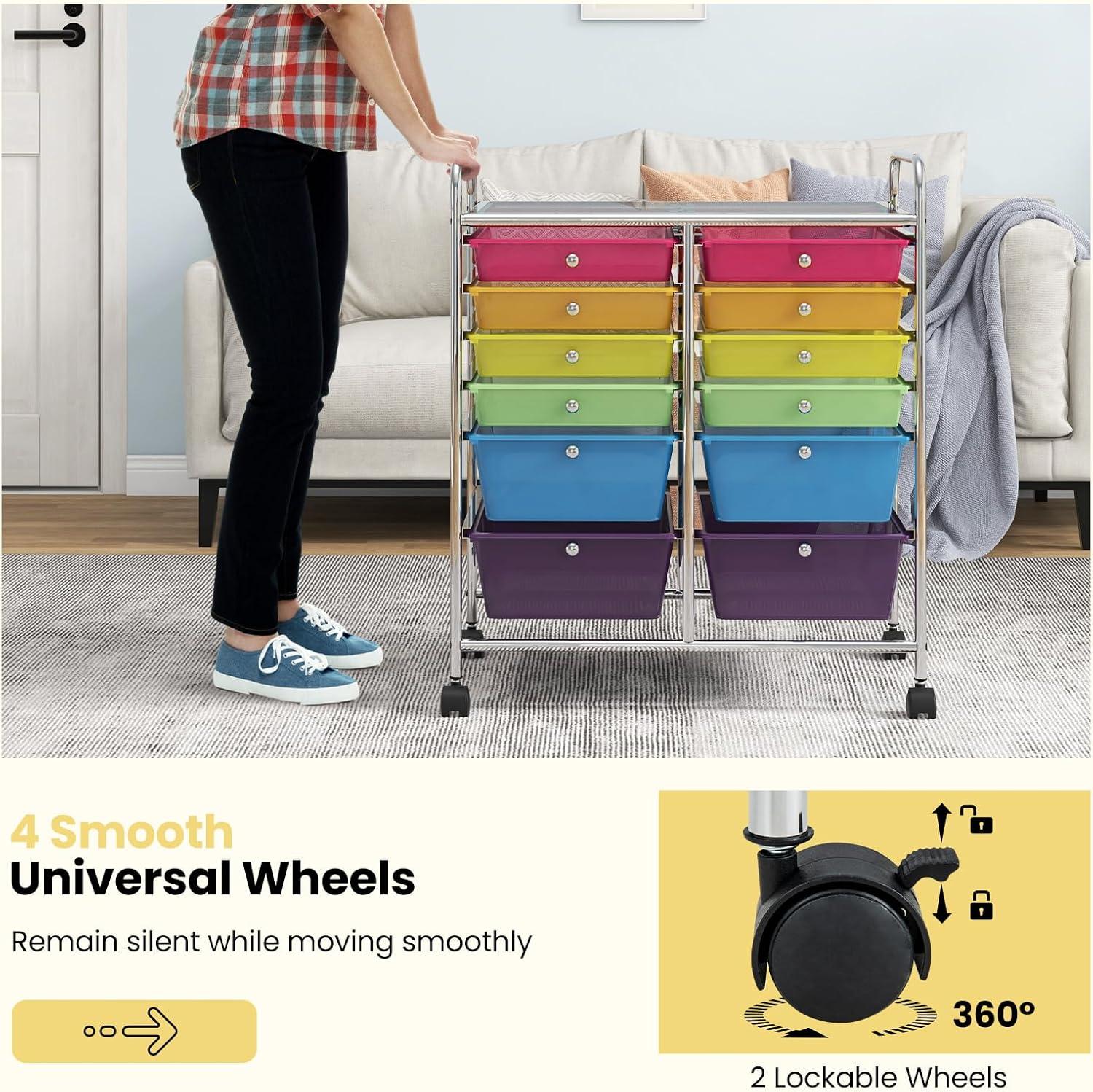 image:imageGiantex 6 Storage Drawer Cart Rolling Organizer Cart for Tools Scrapbook Paper Home Office School Multipurpose Mobile Utility Cart Beige amp YellowMulticolor