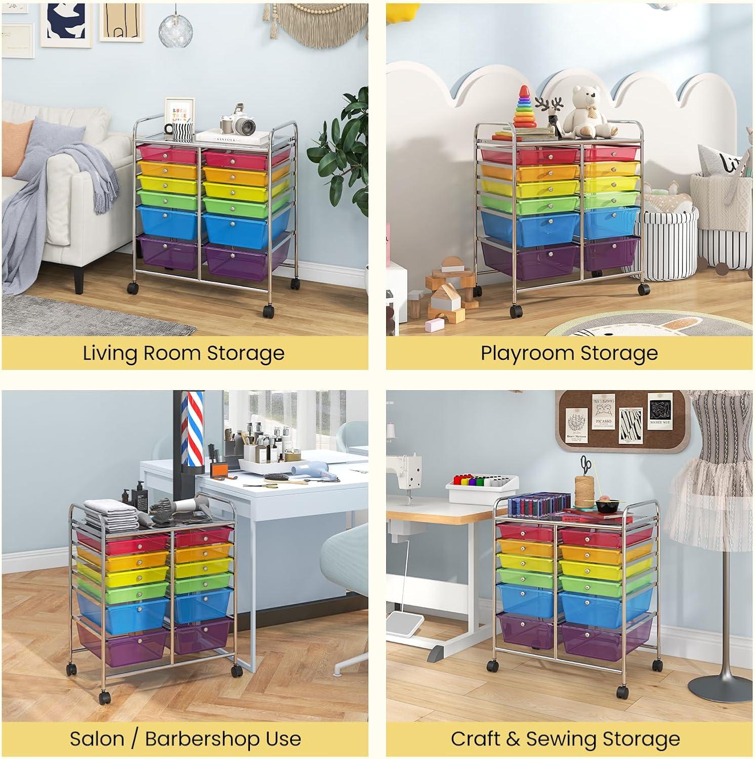 image:imageGiantex 6 Storage Drawer Cart Rolling Organizer Cart for Tools Scrapbook Paper Home Office School Multipurpose Mobile Utility Cart Beige amp YellowMulticolor