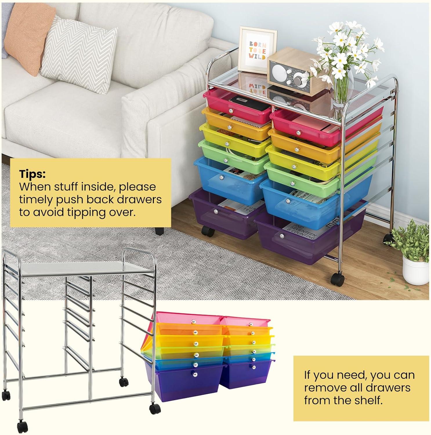 image:imageGiantex 6 Storage Drawer Cart Rolling Organizer Cart for Tools Scrapbook Paper Home Office School Multipurpose Mobile Utility Cart Beige amp YellowMulticolor