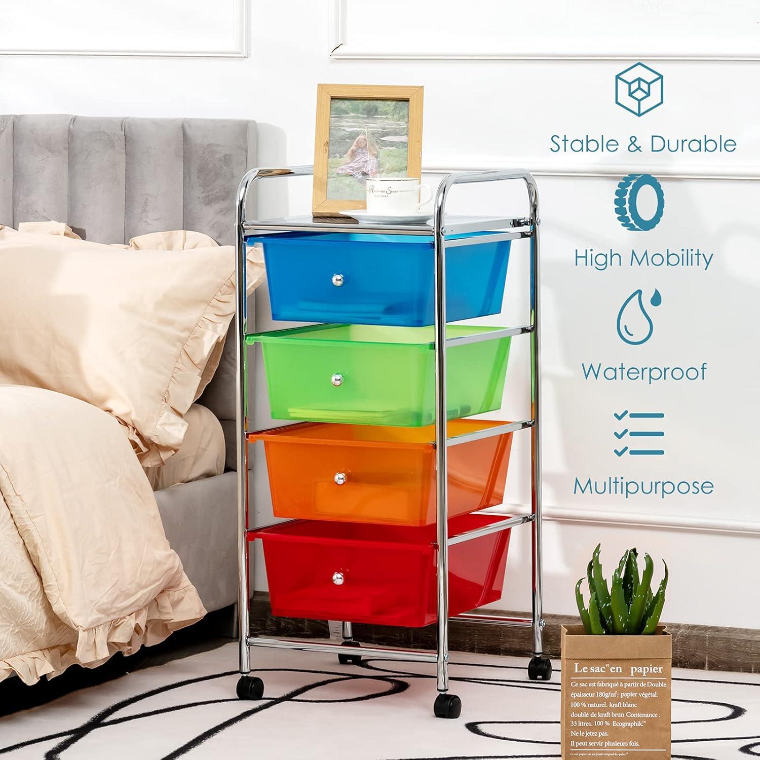 image:imageGiantex 6 Storage Drawer Cart Rolling Organizer Cart for Tools Scrapbook Paper Home Office School Multipurpose Mobile Utility Cart Beige amp YellowMulticolor