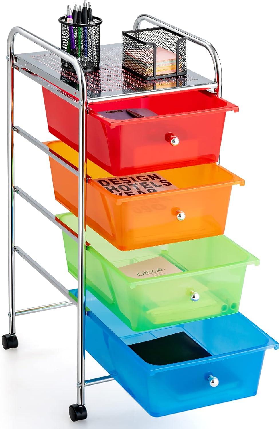 image:imageGiantex 6 Storage Drawer Cart Rolling Organizer Cart for Tools Scrapbook Paper Home Office School Multipurpose Mobile Utility Cart Beige amp YellowMulticolor
