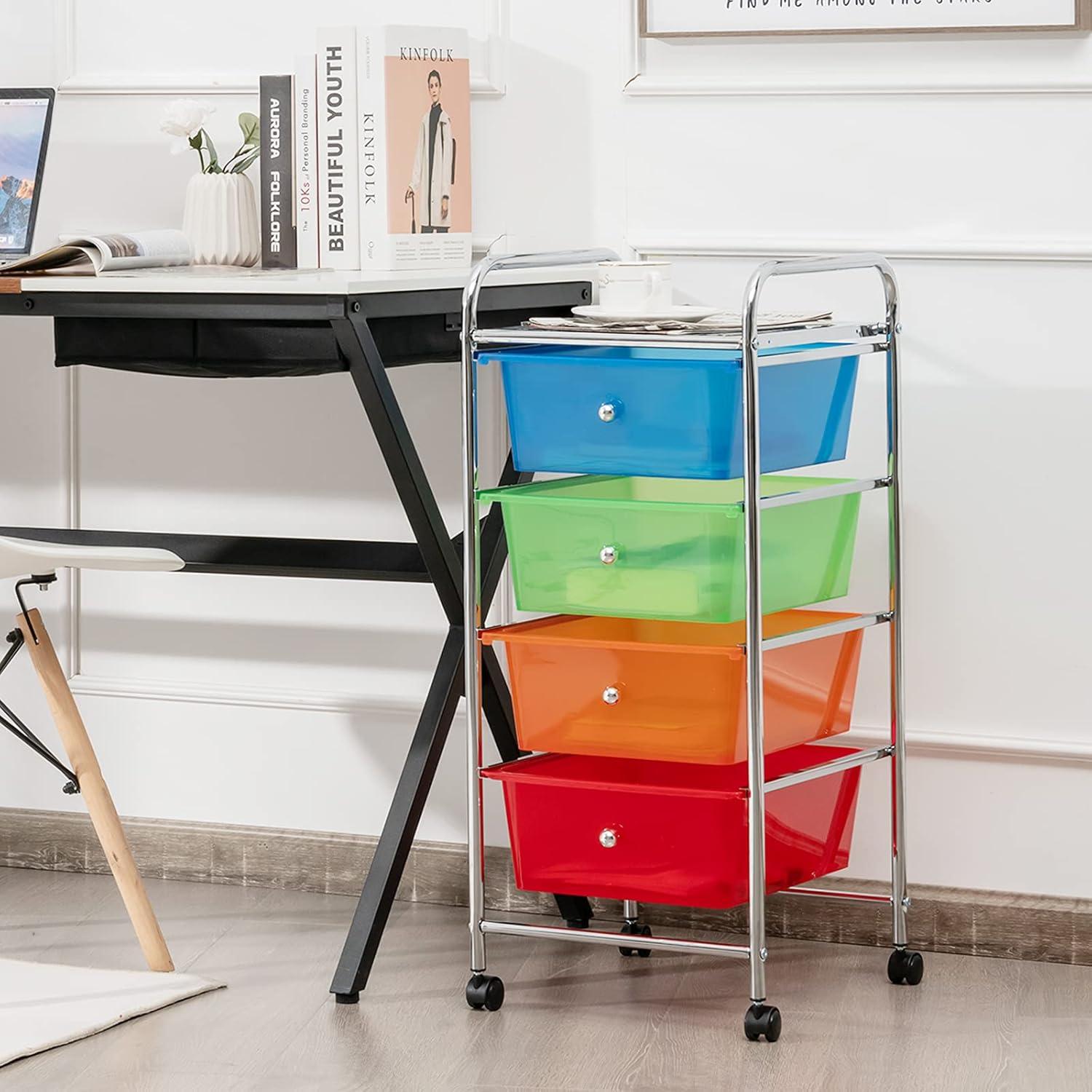 image:imageGiantex 6 Storage Drawer Cart Rolling Organizer Cart for Tools Scrapbook Paper Home Office School Multipurpose Mobile Utility Cart Beige amp YellowMulticolor