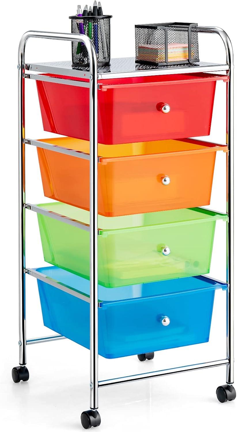 image:imageGiantex 6 Storage Drawer Cart Rolling Organizer Cart for Tools Scrapbook Paper Home Office School Multipurpose Mobile Utility Cart Beige amp YellowMulticolor