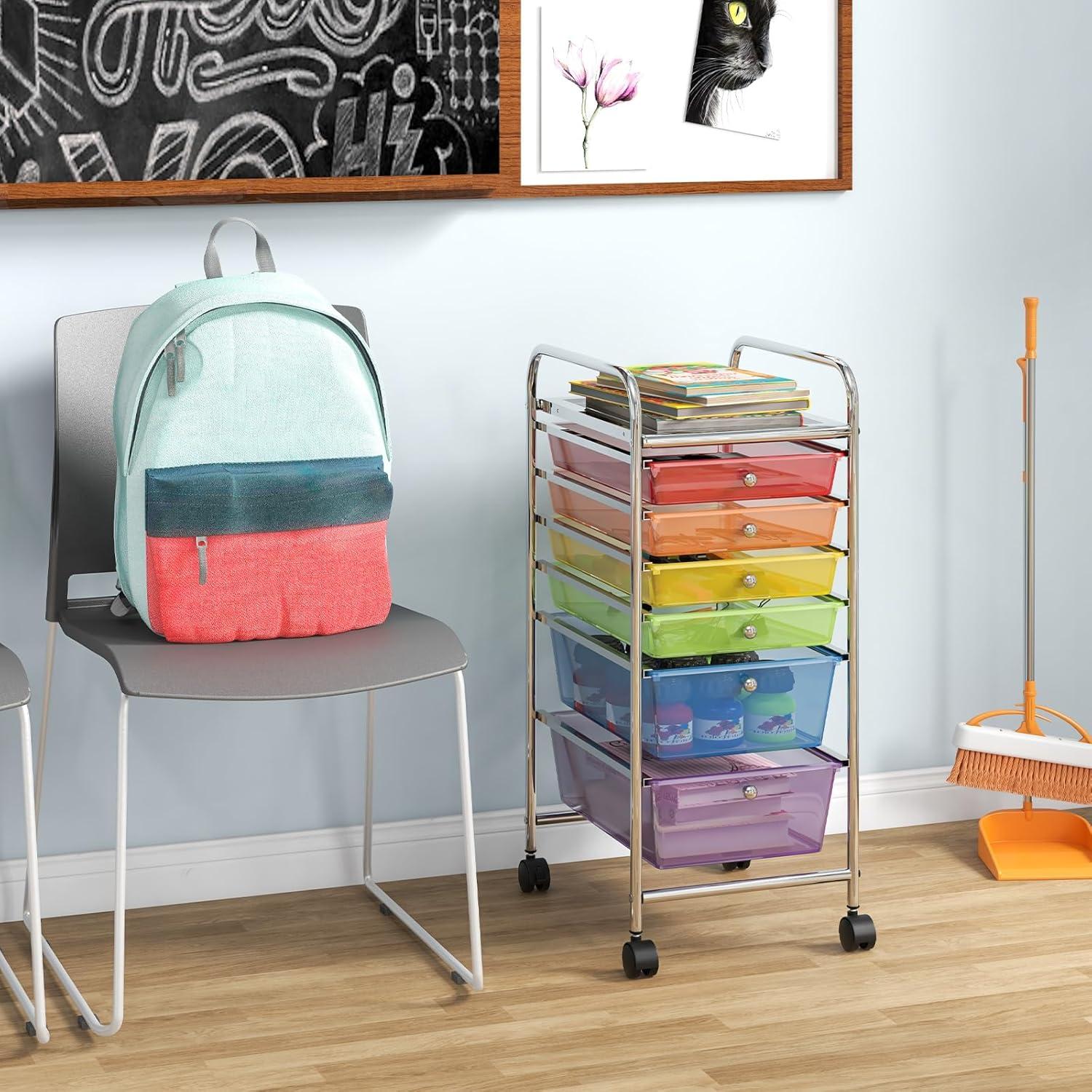 image:imageGiantex 6 Storage Drawer Cart Rolling Organizer Cart for Tools Scrapbook Paper Home Office School Multipurpose Mobile Utility Cart Beige amp YellowMulticolor