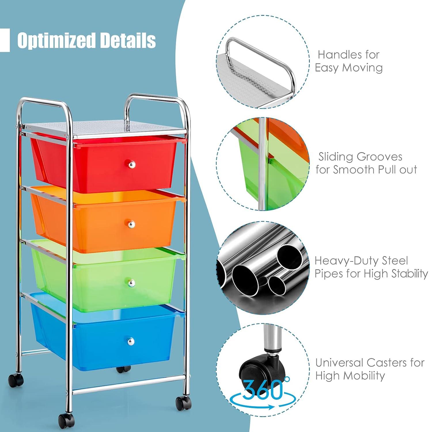 image:imageGiantex 6 Storage Drawer Cart Rolling Organizer Cart for Tools Scrapbook Paper Home Office School Multipurpose Mobile Utility Cart Beige amp YellowMulticolor