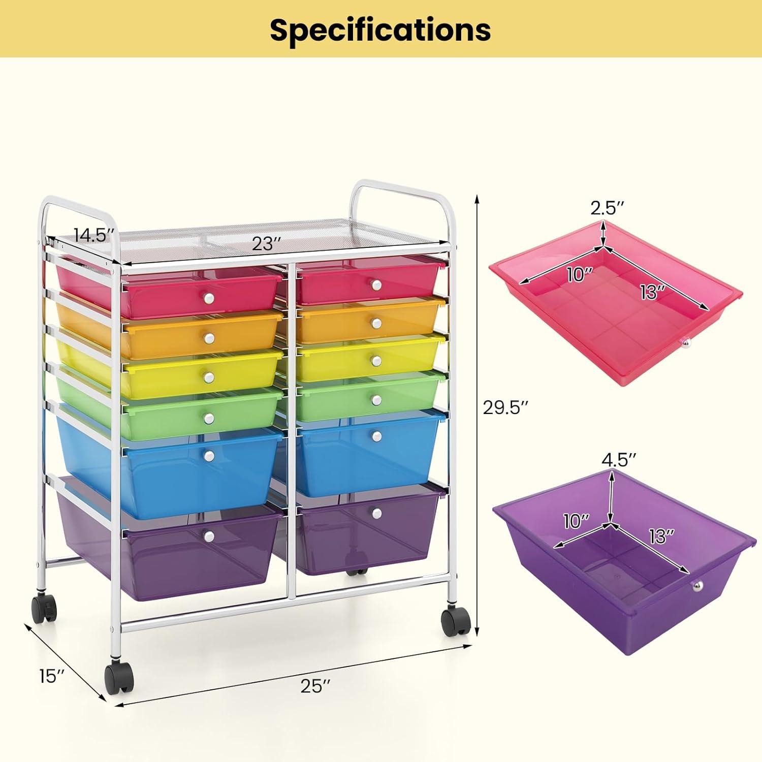 image:imageGiantex 6 Storage Drawer Cart Rolling Organizer Cart for Tools Scrapbook Paper Home Office School Multipurpose Mobile Utility Cart Beige amp YellowMulticolor