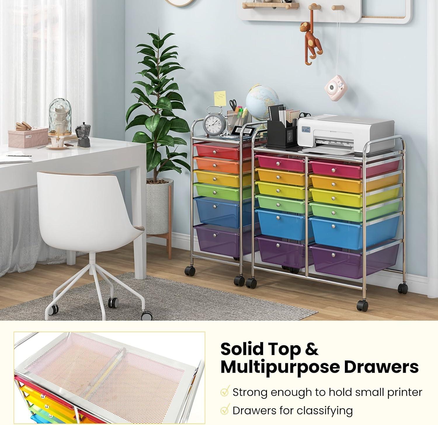 image:imageGiantex 6 Storage Drawer Cart Rolling Organizer Cart for Tools Scrapbook Paper Home Office School Multipurpose Mobile Utility Cart Beige amp YellowMulticolor