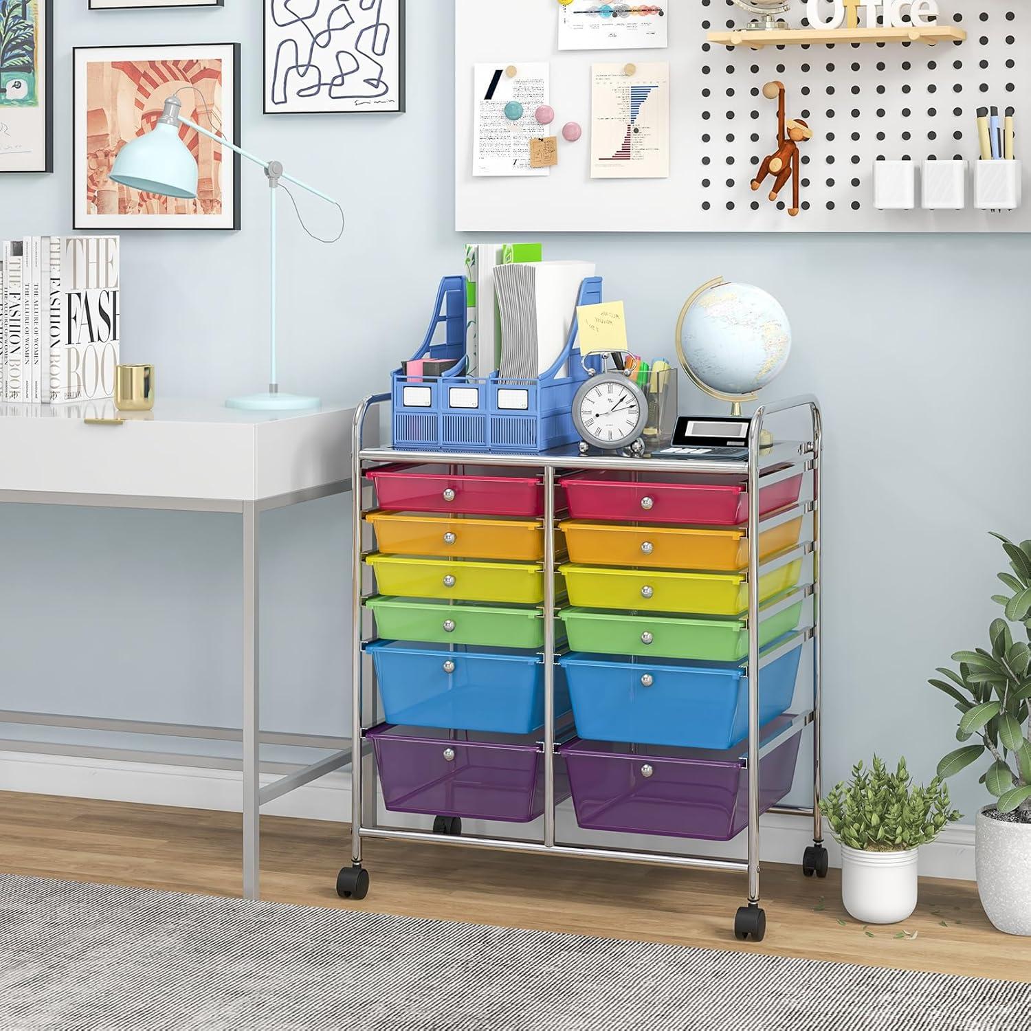 image:imageGiantex 6 Storage Drawer Cart Rolling Organizer Cart for Tools Scrapbook Paper Home Office School Multipurpose Mobile Utility Cart Beige amp YellowMulticolor