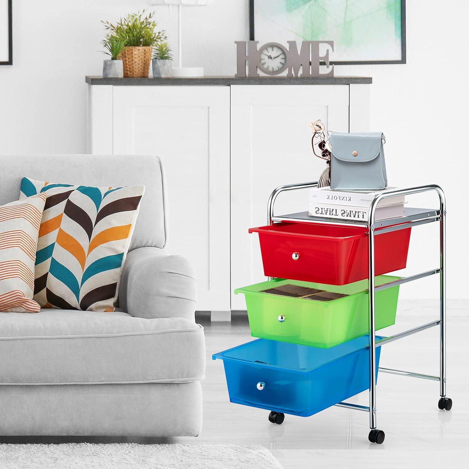 image:imageGiantex 6 Storage Drawer Cart Rolling Organizer Cart for Tools Scrapbook Paper Home Office School Multipurpose Mobile Utility Cart Beige amp YellowMulticolor