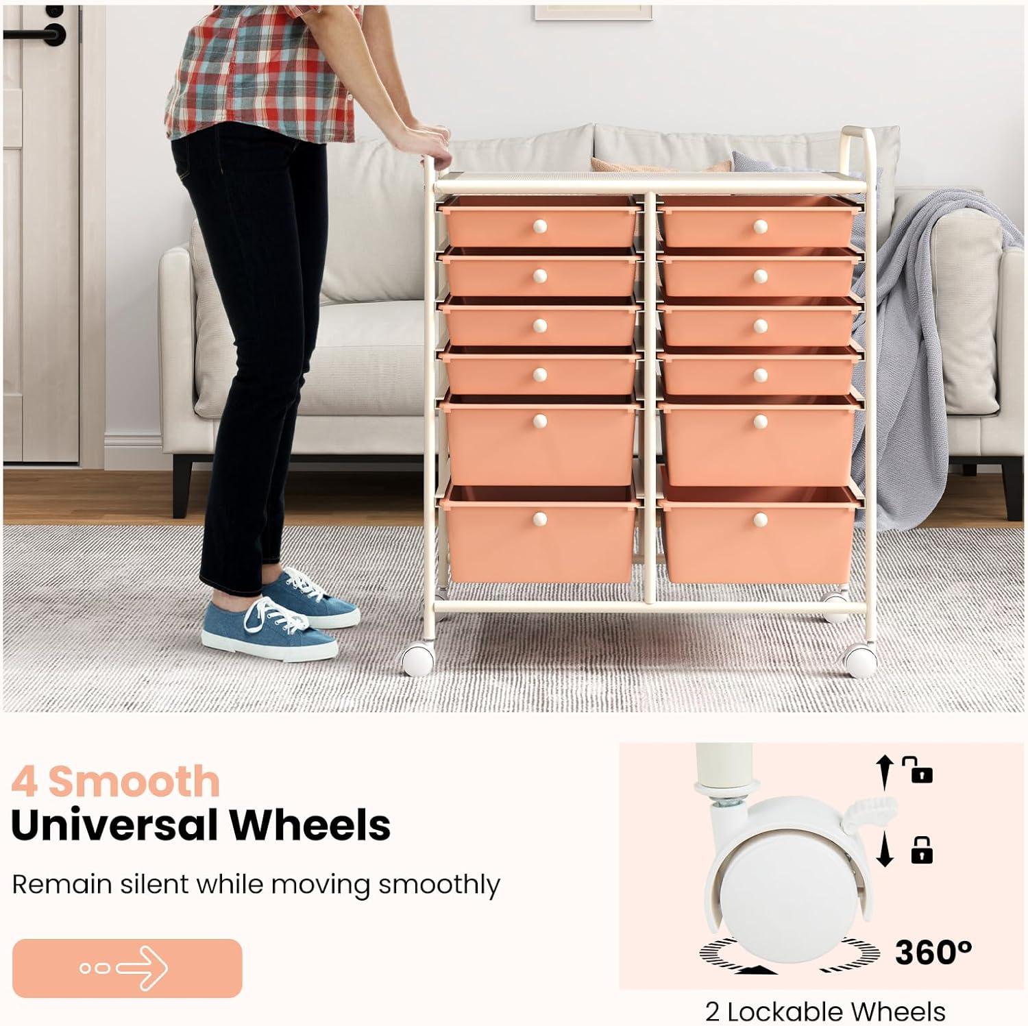 image:imageGiantex 6 Storage Drawer Cart Rolling Organizer Cart for Tools Scrapbook Paper Home Office School Multipurpose Mobile Utility Cart Beige amp YellowPeach Fuzz