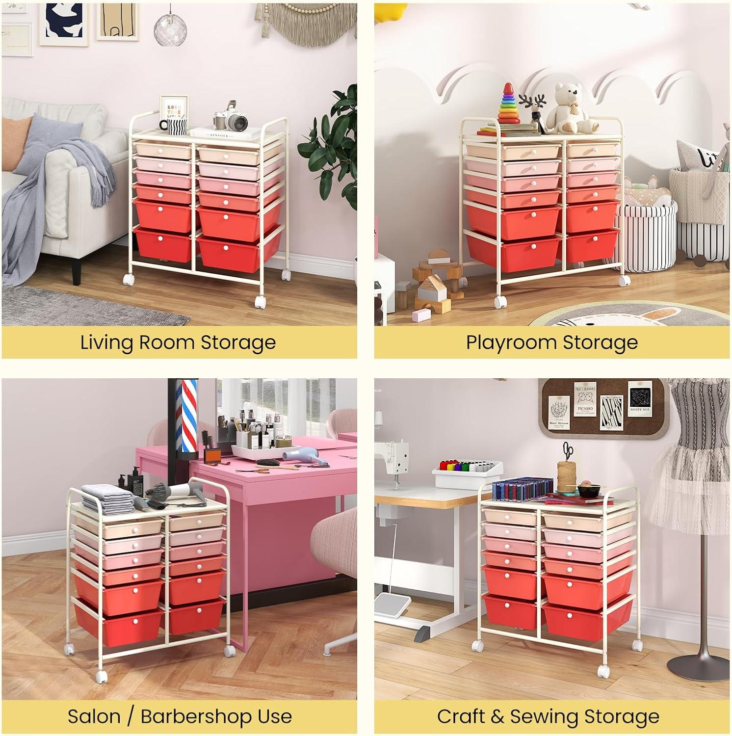 image:imageGiantex 6 Storage Drawer Cart Rolling Organizer Cart for Tools Scrapbook Paper Home Office School Multipurpose Mobile Utility Cart Beige amp YellowPink Gradient