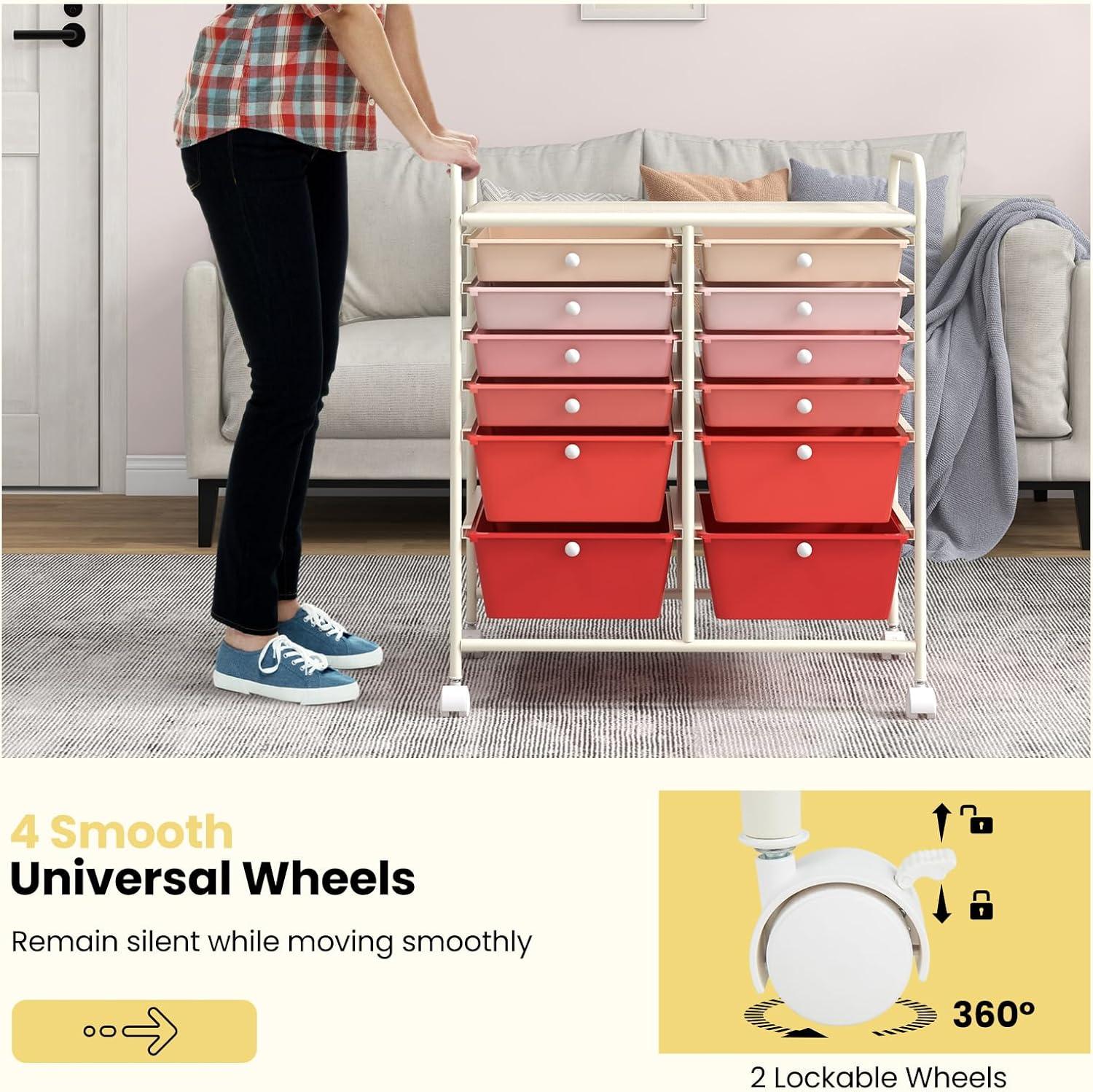 image:imageGiantex 6 Storage Drawer Cart Rolling Organizer Cart for Tools Scrapbook Paper Home Office School Multipurpose Mobile Utility Cart Beige amp YellowPink Gradient