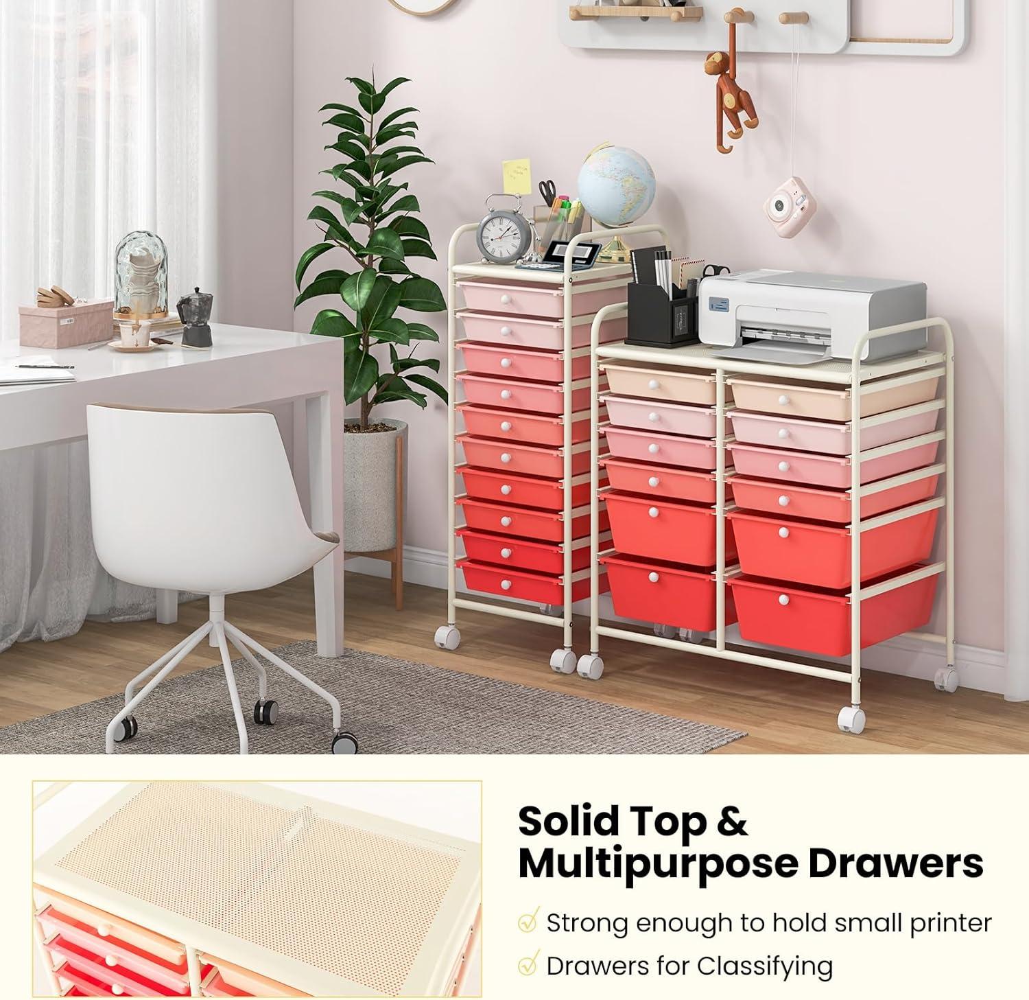 image:imageGiantex 6 Storage Drawer Cart Rolling Organizer Cart for Tools Scrapbook Paper Home Office School Multipurpose Mobile Utility Cart Beige amp YellowPink Gradient