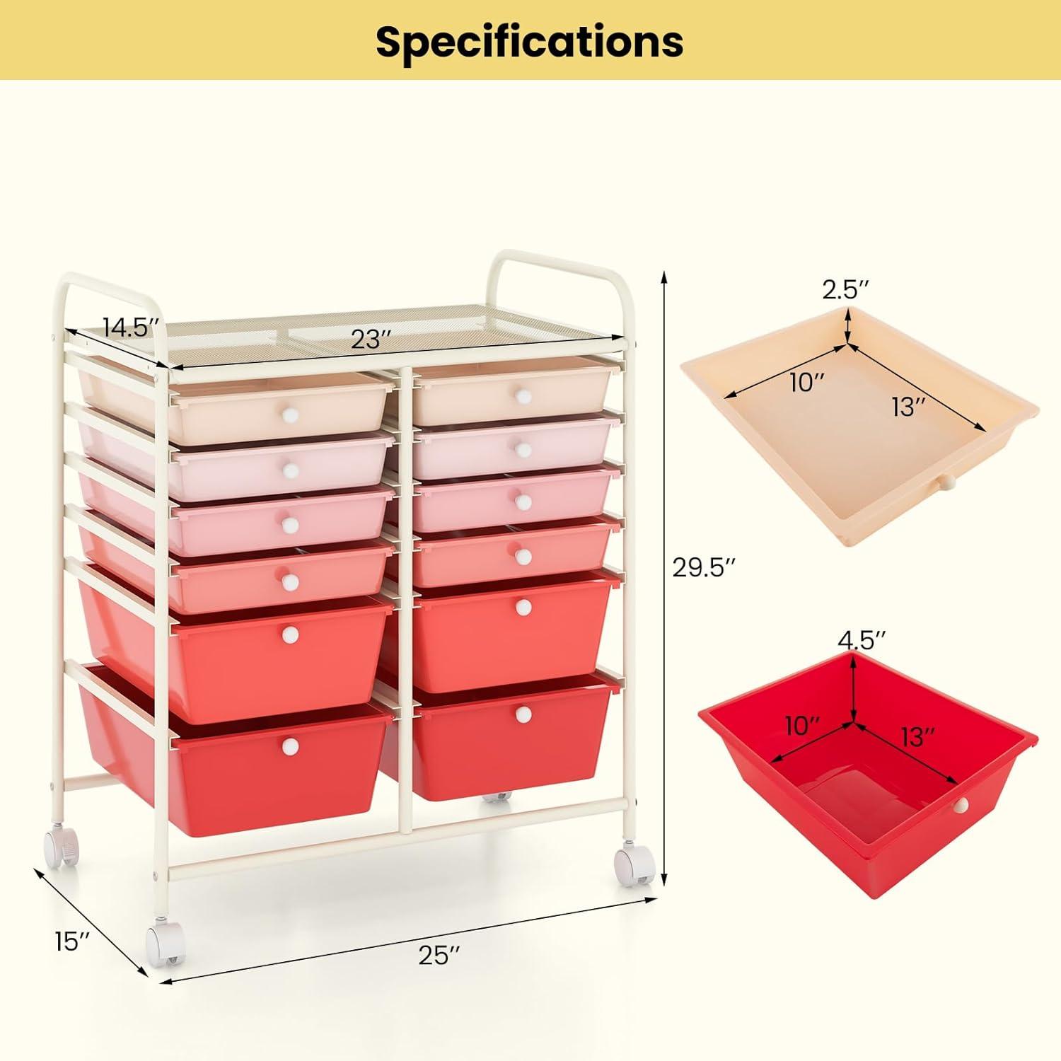 image:imageGiantex 6 Storage Drawer Cart Rolling Organizer Cart for Tools Scrapbook Paper Home Office School Multipurpose Mobile Utility Cart Beige amp YellowPink Gradient