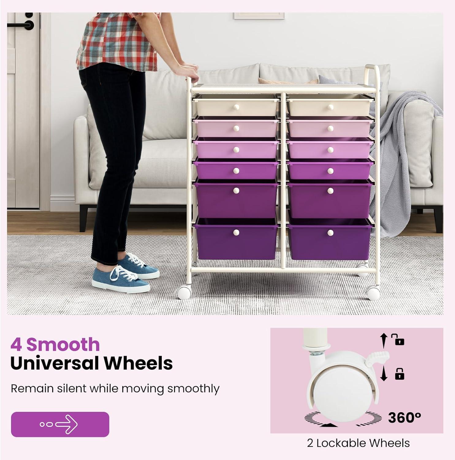 image:imageGiantex 6 Storage Drawer Cart Rolling Organizer Cart for Tools Scrapbook Paper Home Office School Multipurpose Mobile Utility Cart Beige amp YellowPurple Gradient