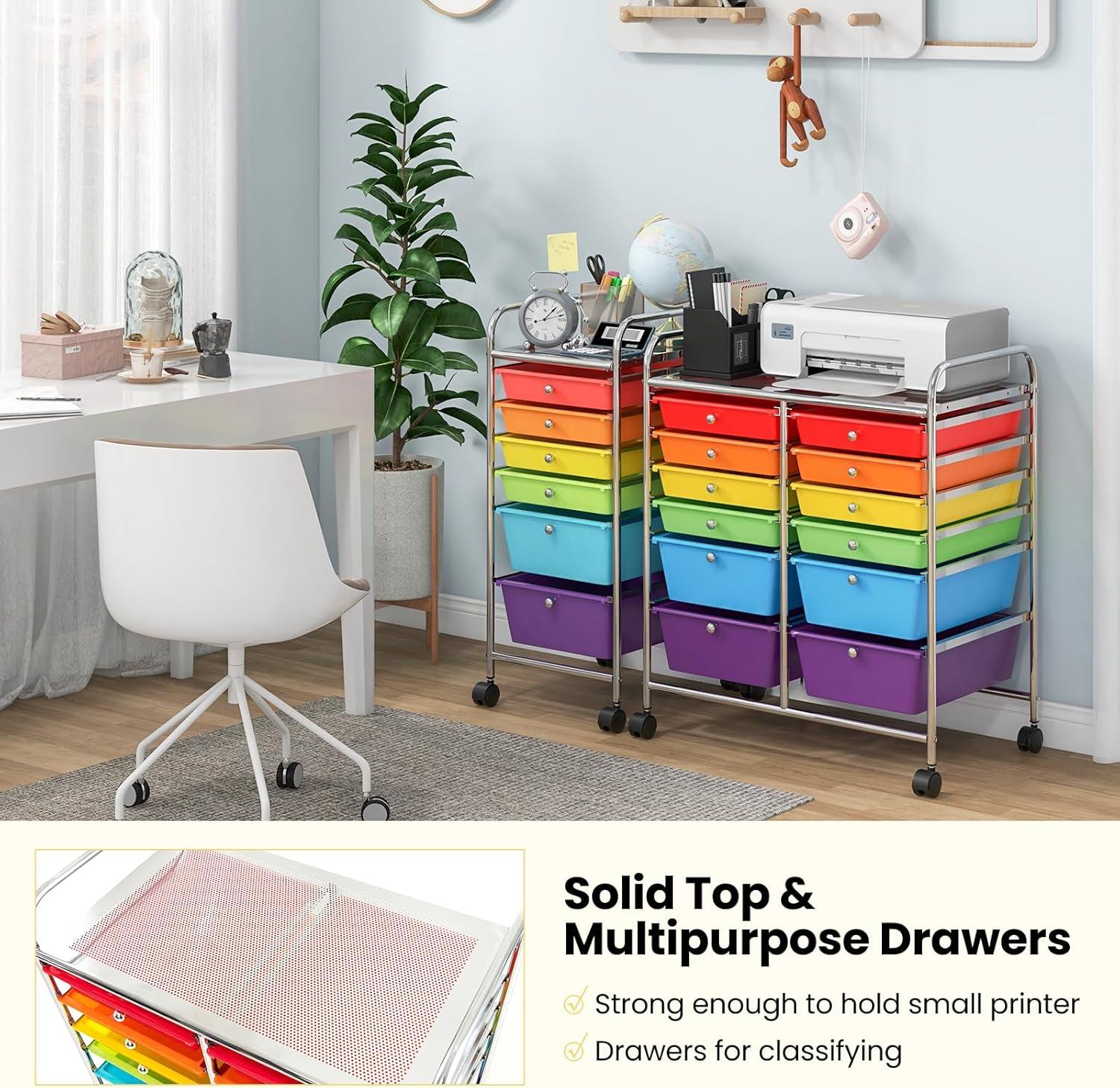 image:imageGiantex 6 Storage Drawer Cart Rolling Organizer Cart for Tools Scrapbook Paper Home Office School Multipurpose Mobile Utility Cart Beige amp YellowRedOrangeGreenTurquoisePurple