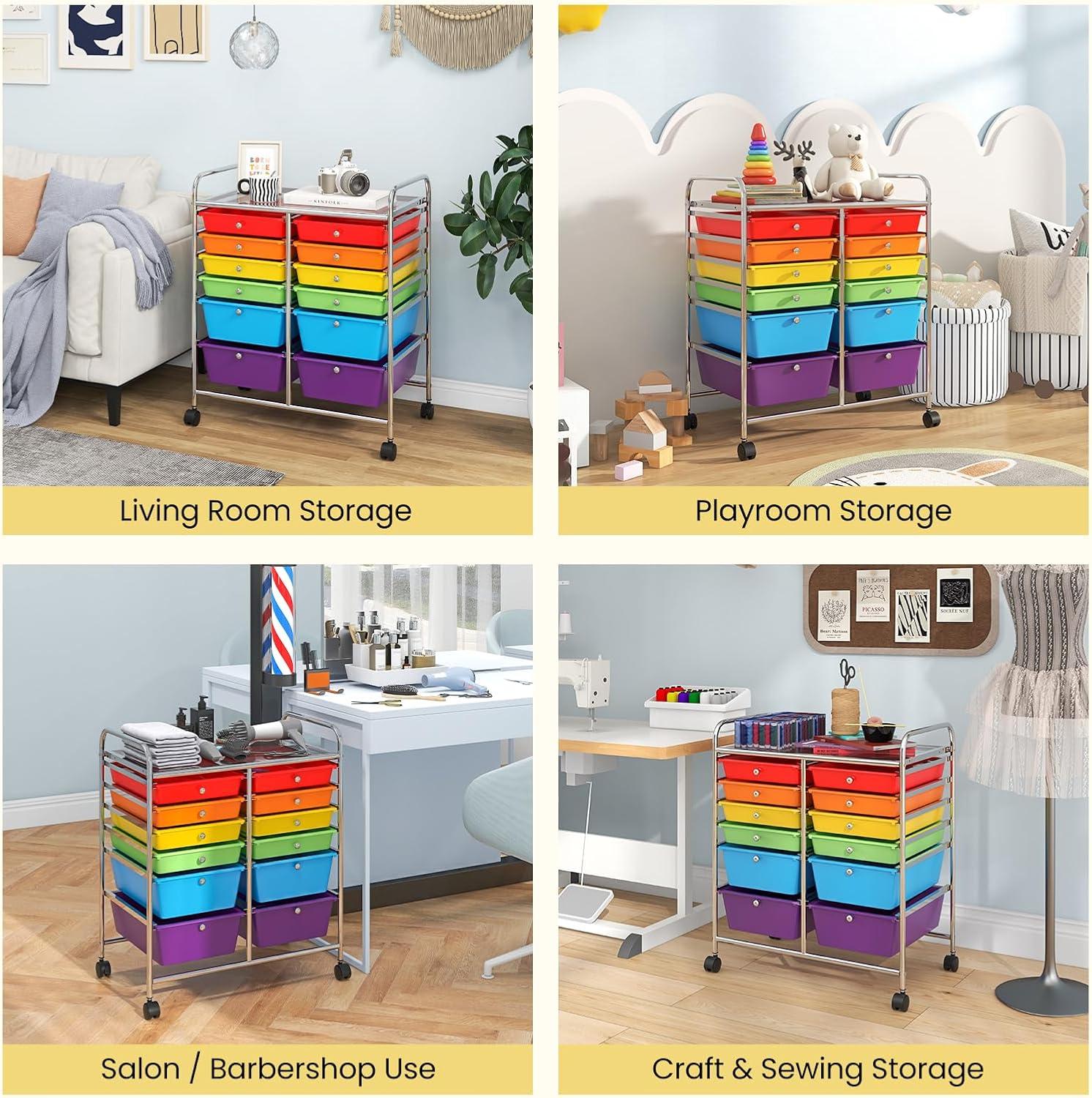 image:imageGiantex 6 Storage Drawer Cart Rolling Organizer Cart for Tools Scrapbook Paper Home Office School Multipurpose Mobile Utility Cart Beige amp YellowRedOrangeGreenTurquoisePurple