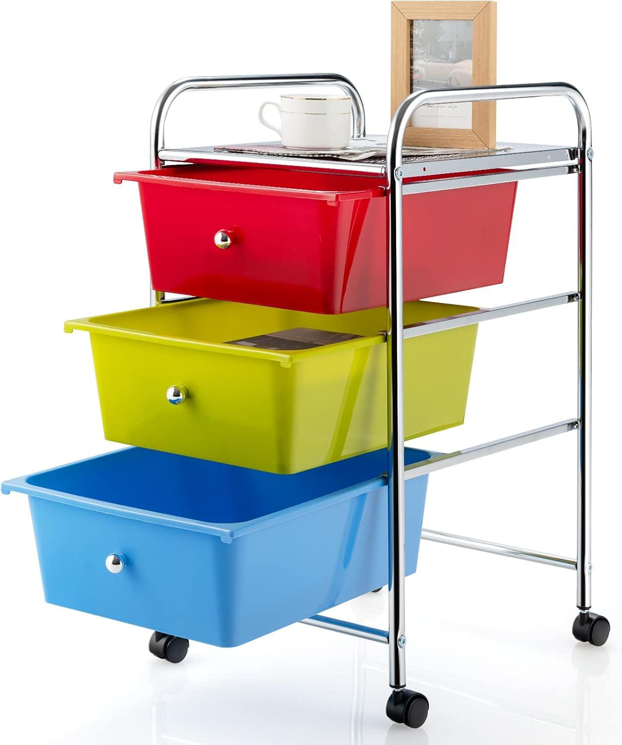 image:imageGiantex 6 Storage Drawer Cart Rolling Organizer Cart for Tools Scrapbook Paper Home Office School Multipurpose Mobile Utility Cart Beige amp YellowRedGreenTurquoise