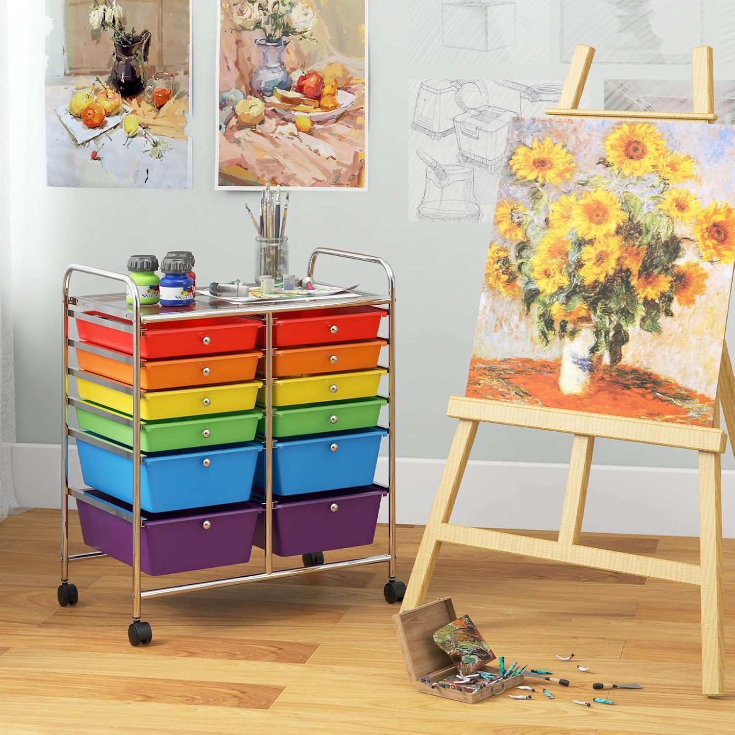image:imageGiantex 6 Storage Drawer Cart Rolling Organizer Cart for Tools Scrapbook Paper Home Office School Multipurpose Mobile Utility Cart Beige amp YellowRedOrangeGreenTurquoisePurple