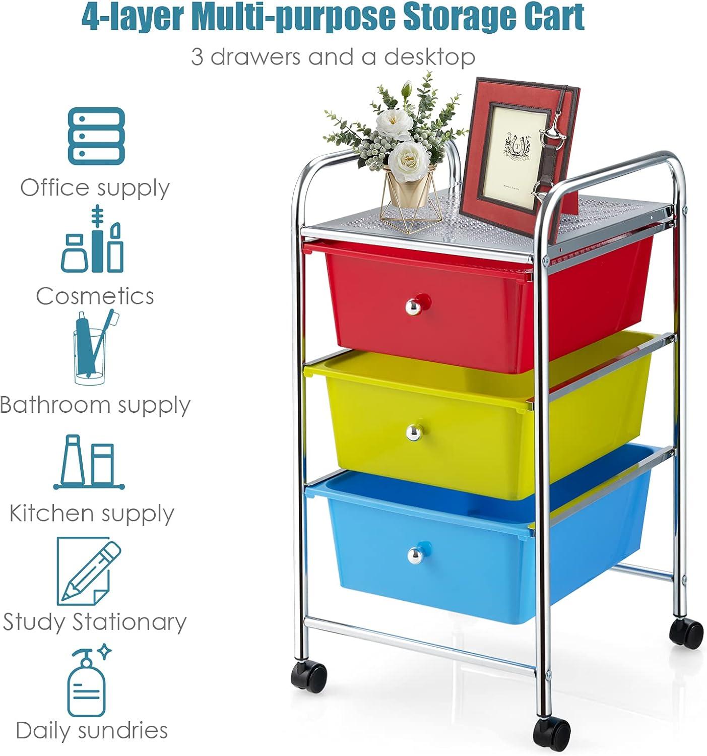 image:imageGiantex 6 Storage Drawer Cart Rolling Organizer Cart for Tools Scrapbook Paper Home Office School Multipurpose Mobile Utility Cart Beige amp YellowRedGreenTurquoise