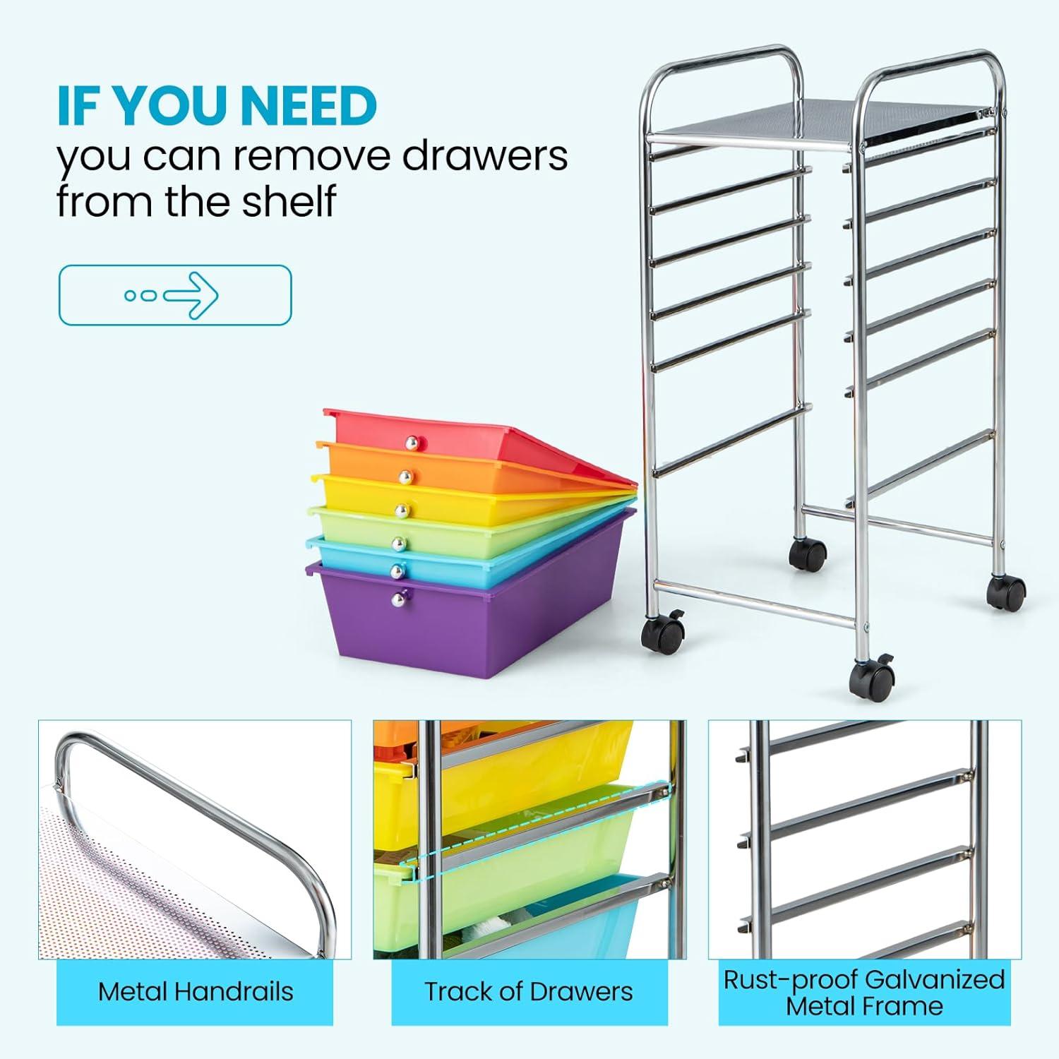 image:imageGiantex 6 Storage Drawer Cart Rolling Organizer Cart for Tools Scrapbook Paper Home Office School Multipurpose Mobile Utility Cart Beige amp YellowRedOrangeGreenTurquoisePurple