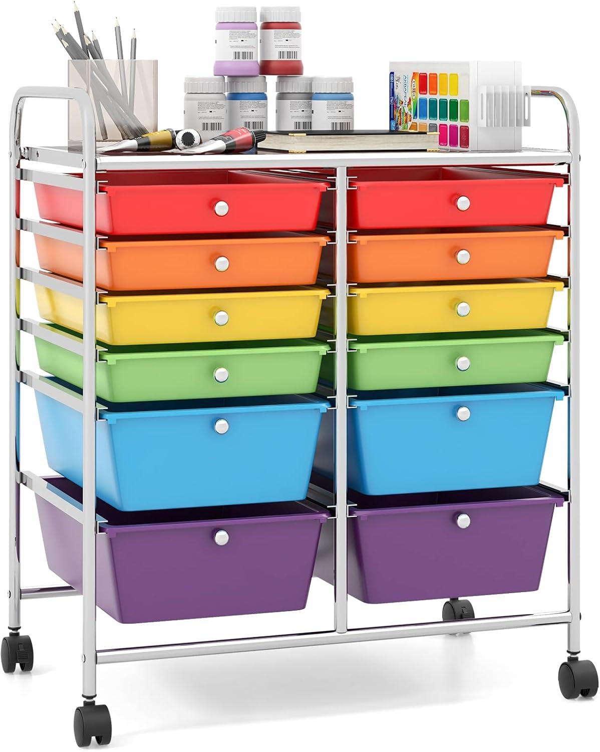 image:imageGiantex 6 Storage Drawer Cart Rolling Organizer Cart for Tools Scrapbook Paper Home Office School Multipurpose Mobile Utility Cart Beige amp YellowRedOrangeGreenTurquoisePurple