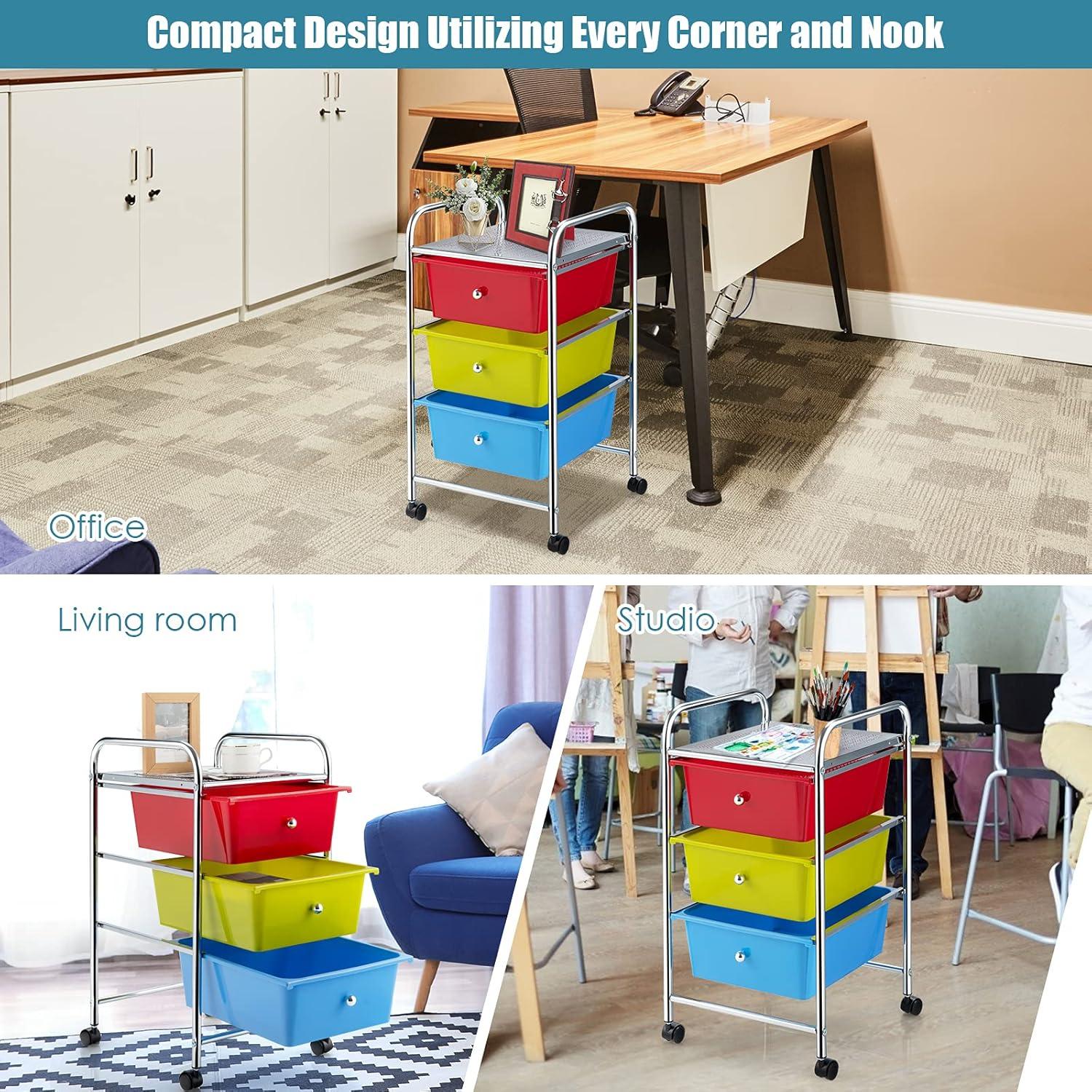 image:imageGiantex 6 Storage Drawer Cart Rolling Organizer Cart for Tools Scrapbook Paper Home Office School Multipurpose Mobile Utility Cart Beige amp YellowRedGreenTurquoise