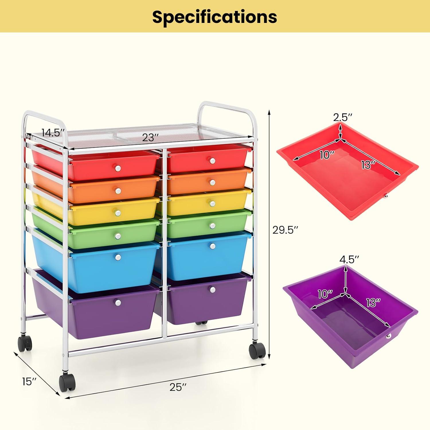 image:imageGiantex 6 Storage Drawer Cart Rolling Organizer Cart for Tools Scrapbook Paper Home Office School Multipurpose Mobile Utility Cart Beige amp YellowRedOrangeGreenTurquoisePurple