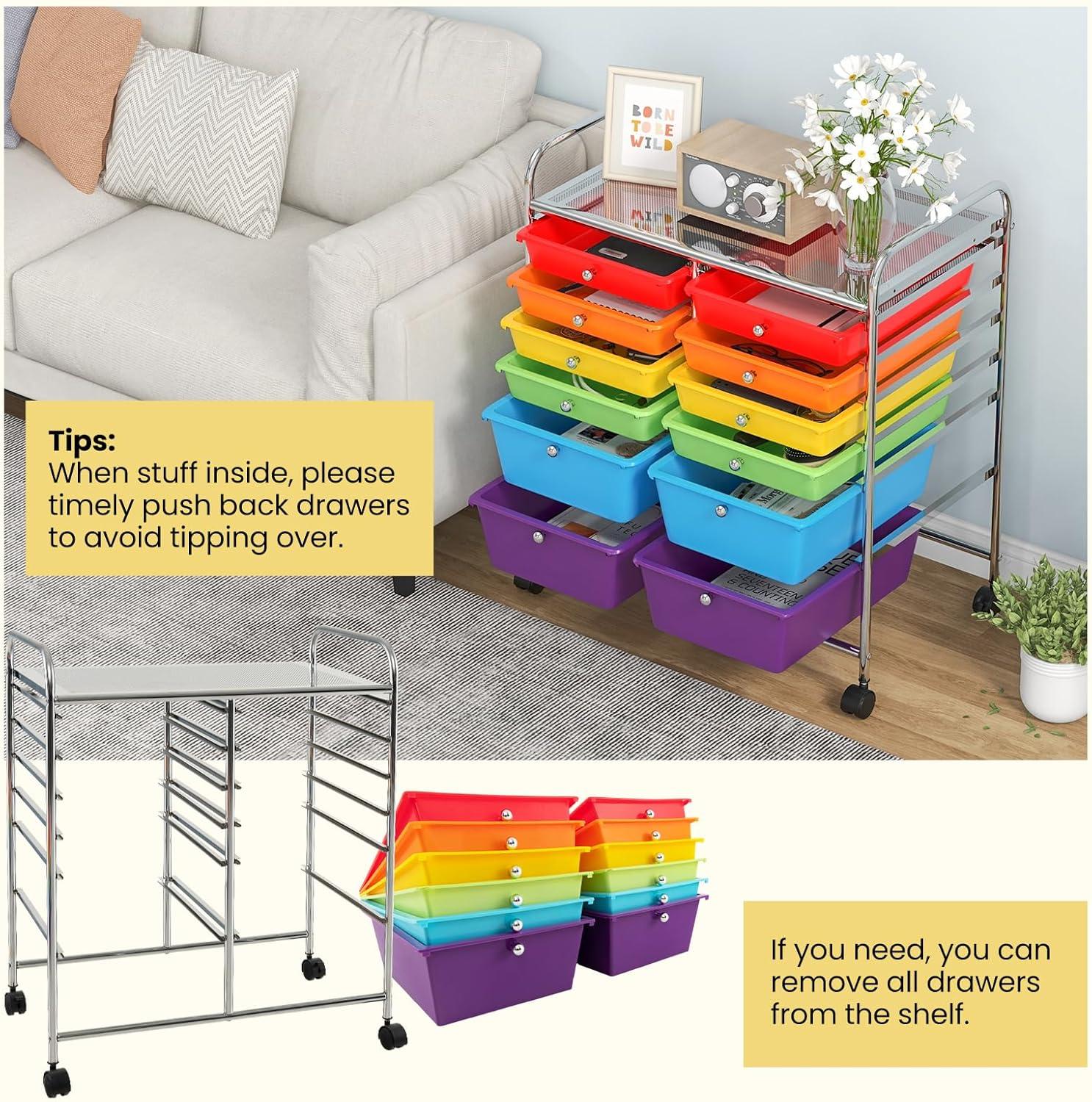 image:imageGiantex 6 Storage Drawer Cart Rolling Organizer Cart for Tools Scrapbook Paper Home Office School Multipurpose Mobile Utility Cart Beige amp YellowRedOrangeGreenTurquoisePurple