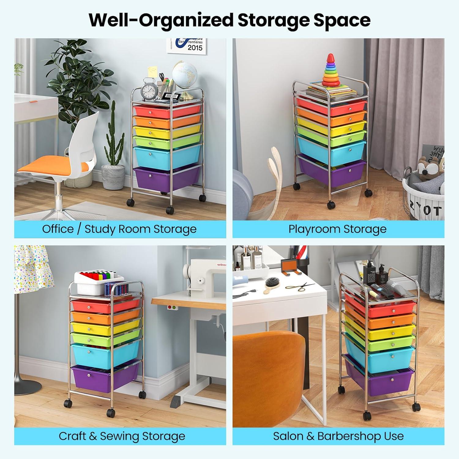 image:imageGiantex 6 Storage Drawer Cart Rolling Organizer Cart for Tools Scrapbook Paper Home Office School Multipurpose Mobile Utility Cart Beige amp YellowRedOrangeGreenTurquoisePurple