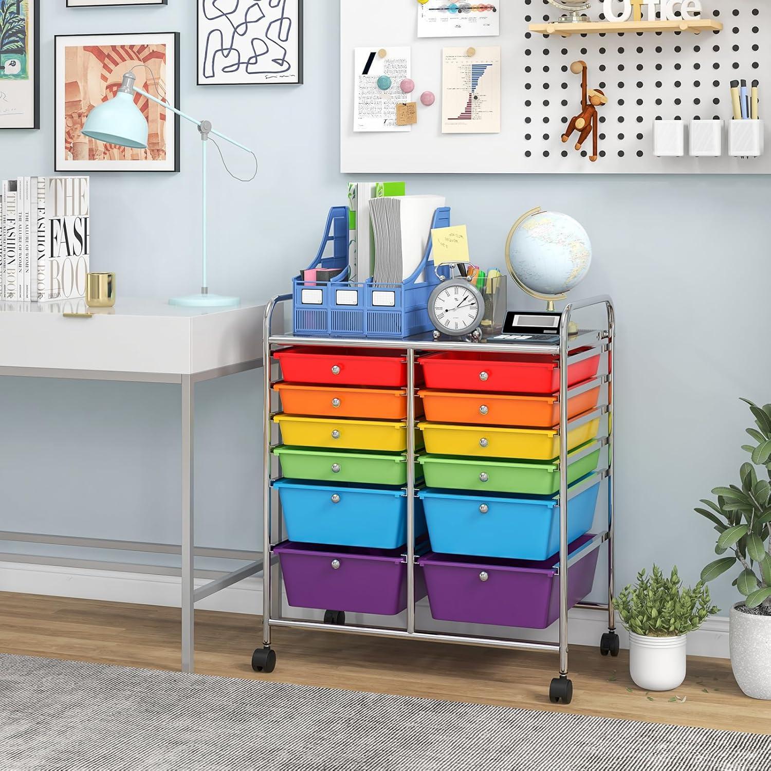 image:imageGiantex 6 Storage Drawer Cart Rolling Organizer Cart for Tools Scrapbook Paper Home Office School Multipurpose Mobile Utility Cart Beige amp YellowRedOrangeGreenTurquoisePurple