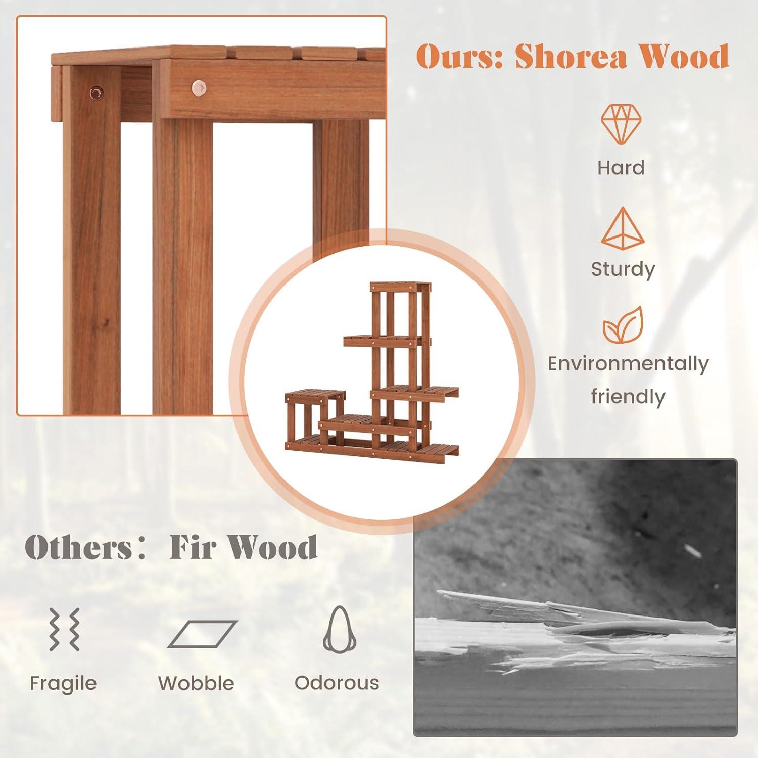 image:imageGiantex 6 Tier Wood Plant Stand Shorea Tiered Plant Shelf for Multiple Potted Plants with High Low Structure Indoor amp Outdoor Flower Rack Corner Display Shelf for Balcony Living Room Patio