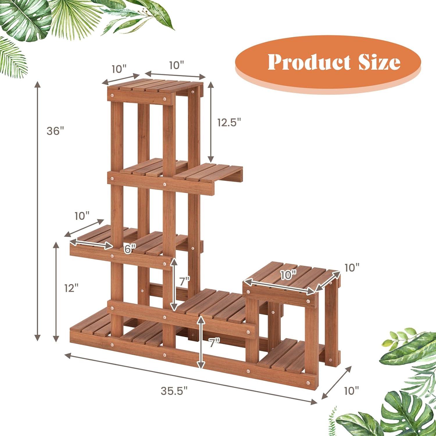 image:imageGiantex 6 Tier Wood Plant Stand Shorea Tiered Plant Shelf for Multiple Potted Plants with High Low Structure Indoor amp Outdoor Flower Rack Corner Display Shelf for Balcony Living Room Patio