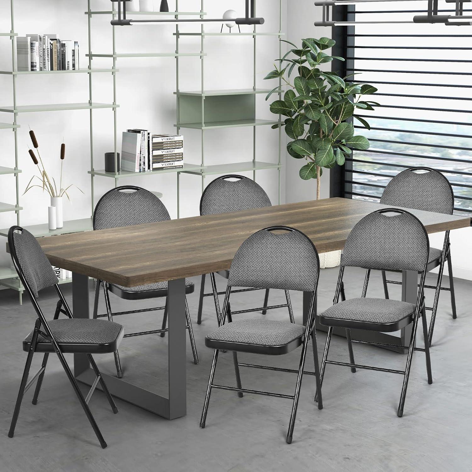 image:imageGiantex 6Pcs Folding Chairs Set Foldable Dining Chairs with Upholstered Seat NonSlip Footpads Commercial Guest Chairs Pack of 6 Waiting Room Chair for Events Office Wedding Party Kitchen GreyGrey