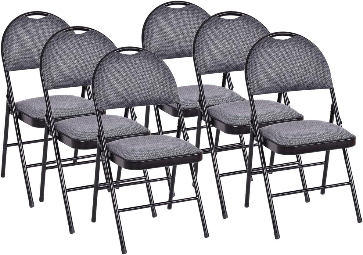 image:imageGiantex 6Pcs Folding Chairs Set Foldable Dining Chairs with Upholstered Seat NonSlip Footpads Commercial Guest Chairs Pack of 6 Waiting Room Chair for Events Office Wedding Party Kitchen GreyGrey