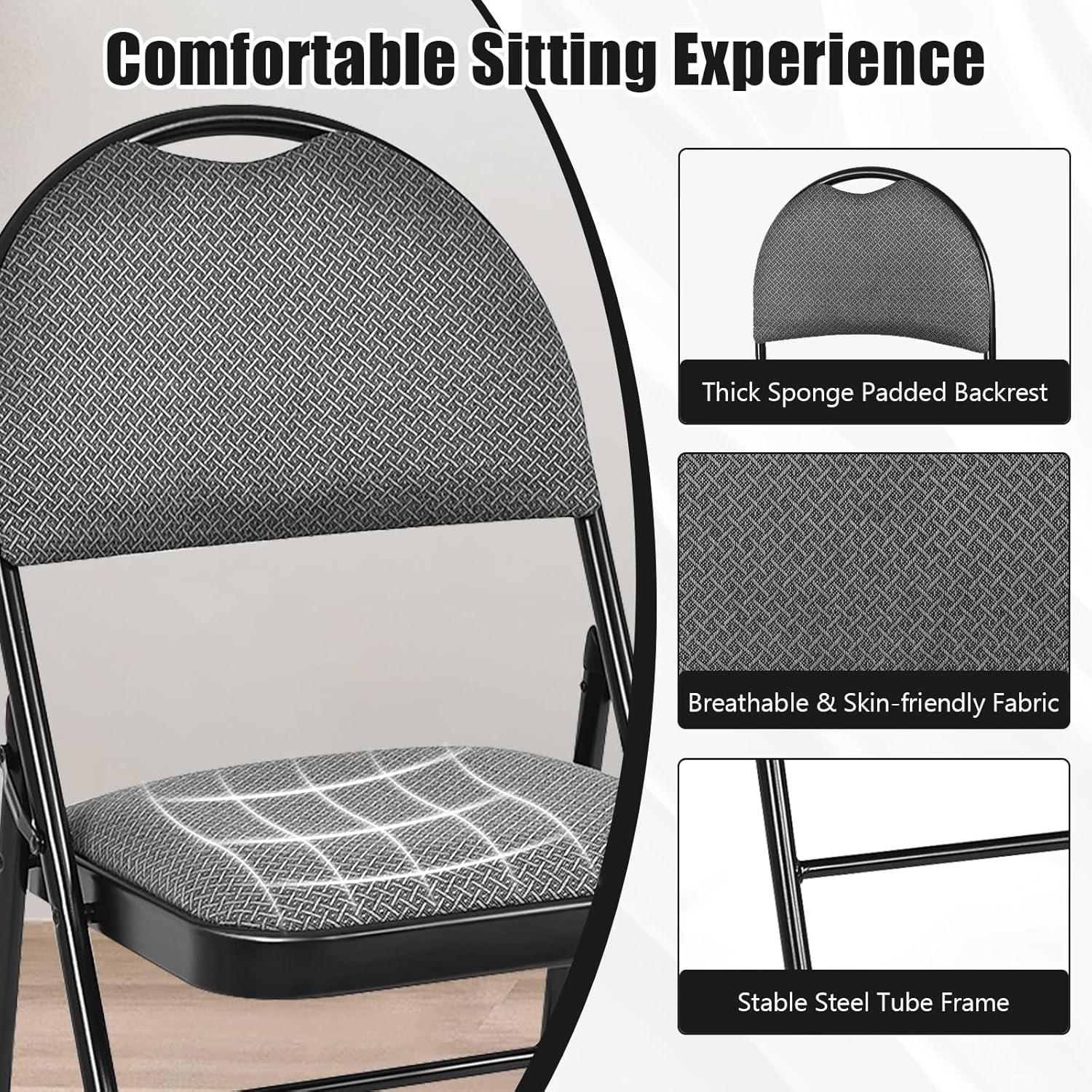image:imageGiantex 6Pcs Folding Chairs Set Foldable Dining Chairs with Upholstered Seat NonSlip Footpads Commercial Guest Chairs Pack of 6 Waiting Room Chair for Events Office Wedding Party Kitchen GreyGrey